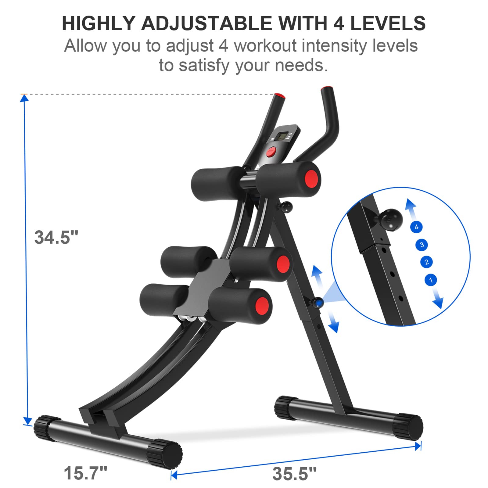 COSTWELL Adjustable Ab Machine for Core Strength Training - Foldable Abdominal Workout Equipment with 2 Resistance Bands for Home Gym | Perfect for Stomach Toning & Waist Training Exercises