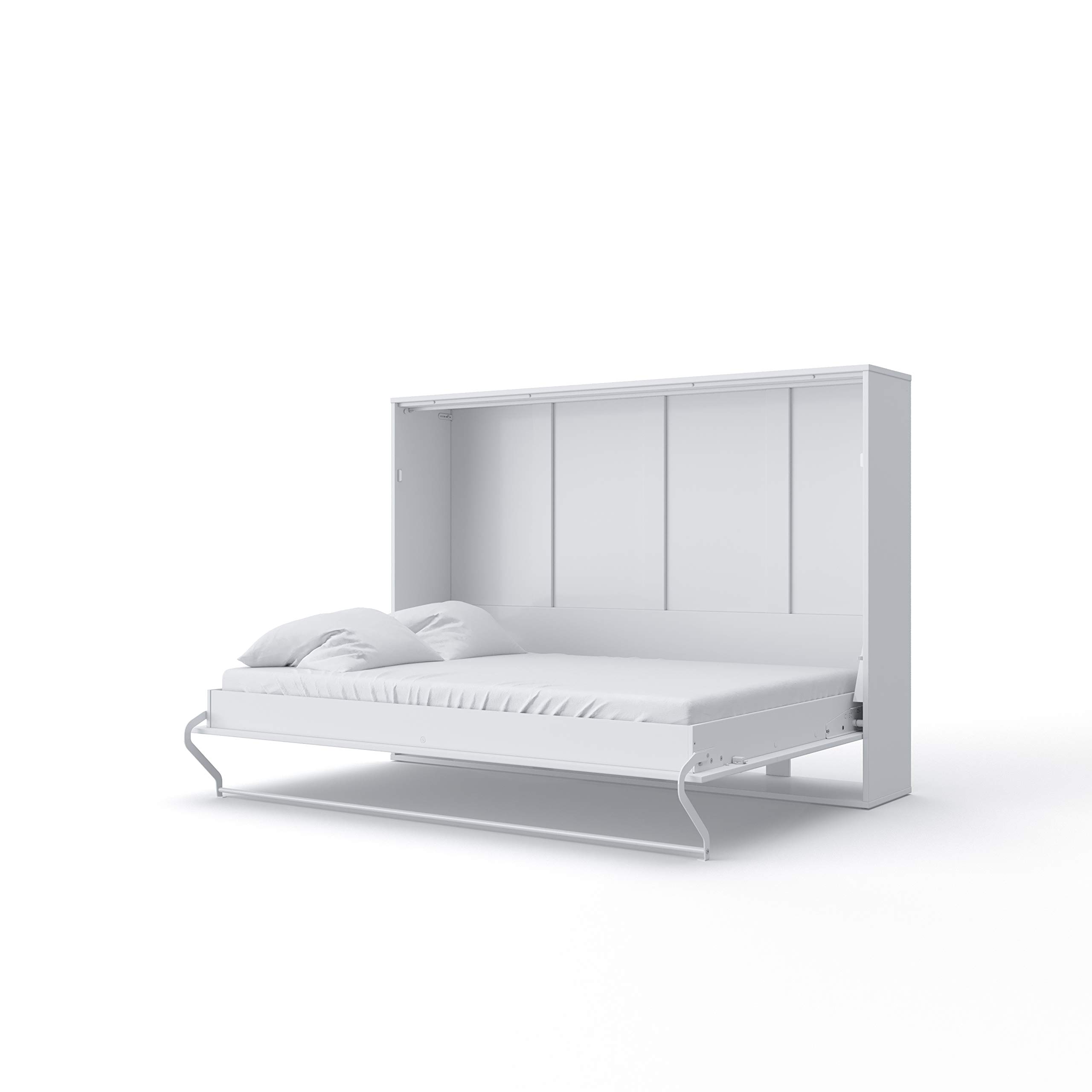 Horizontal Wall Bed with Mattress - European Queen Size White - Space Saving Murphy Bed for Small Apartments, Guest Rooms & Home Offices