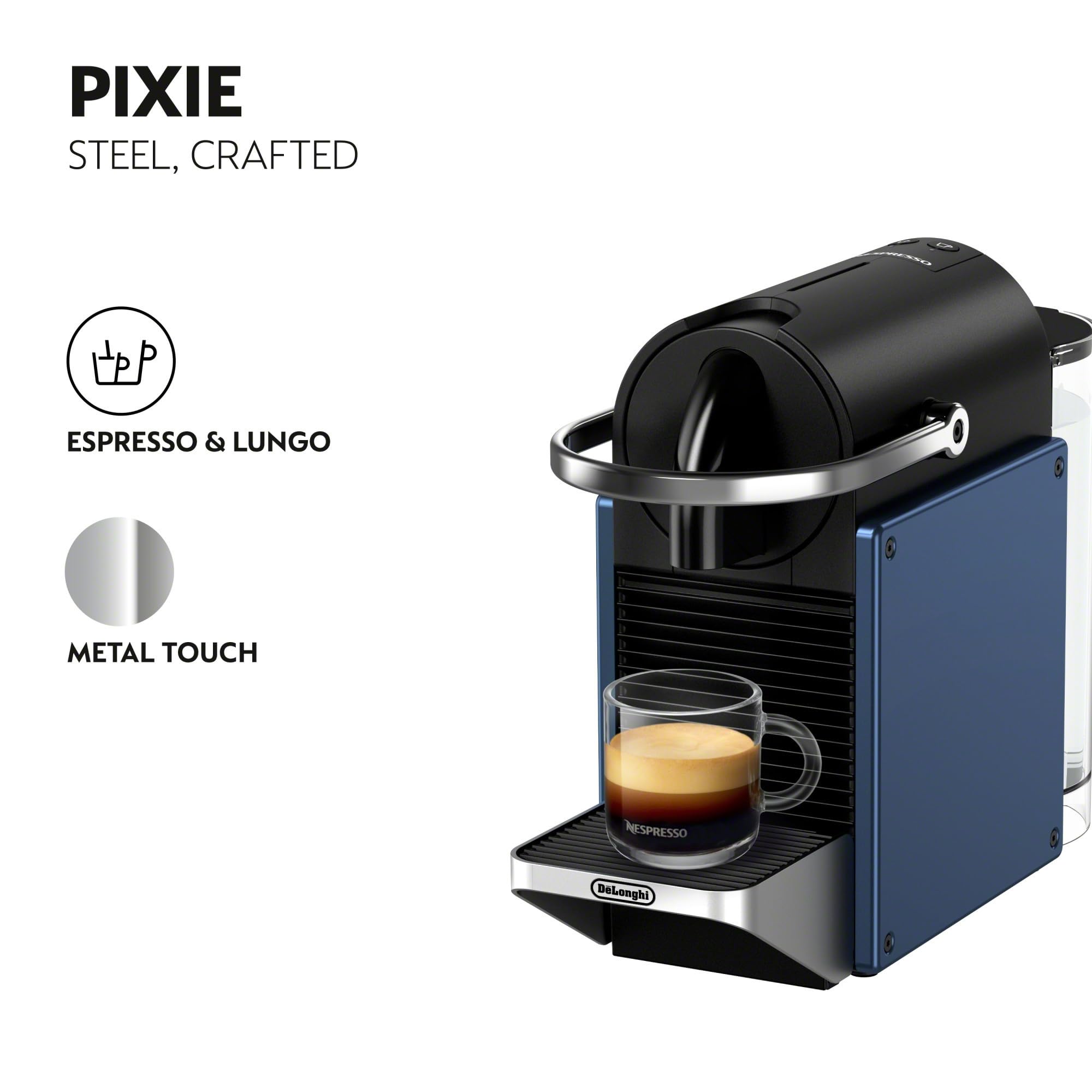 De'Longhi Nespresso Pixie Espresso Machine - Compact Single-Serve Coffee Maker with 19 Bar Pressure, Dark Blue - Perfect for Home, Office & Small Spaces