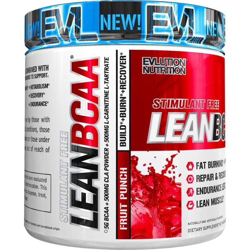 EVLution Nutrition Lean BCAA Powder - Stimulant Free, Fruit Punch Flavor, 237g for Muscle Recovery & Workout Performance | Pre & Post Workout Supplement for Athletes & Fitness Enthusiasts