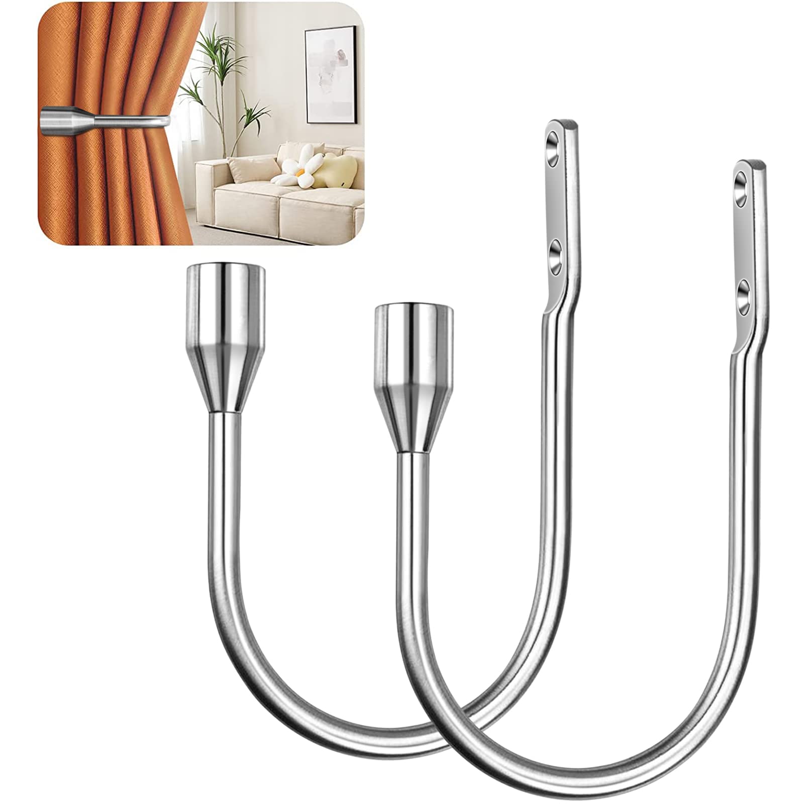 Decorative Metal Curtain Holdbacks, 2Pcs Silver - Perfect for Window Drapery & Home Decor
