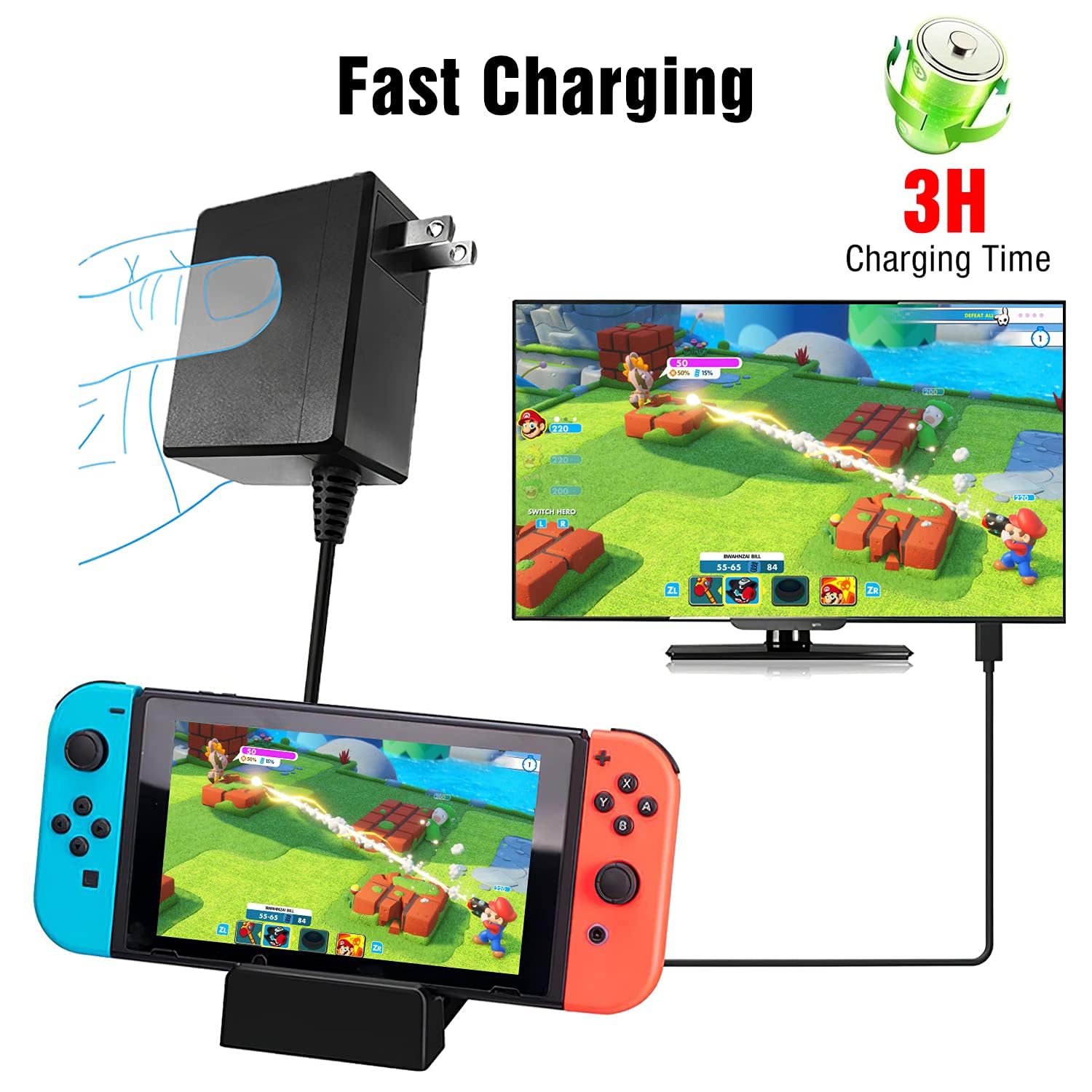 Original Nintendo Switch AC Adapter 15V 2.6A Power Cord - Fast Charging USB-C Power Supply for Switch/Switch Lite/Switch OLED & Compatible Devices (Black) - Perfect for Gaming, Travel & Home Use