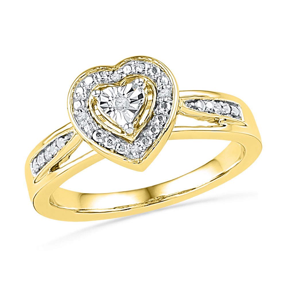 10K Yellow Gold Women's Round Diamond Heart Ring - 0.03 CTTW Diamond Engagement Ring for Valentine's Day, Anniversary Gift & Romantic Proposal Jewelry