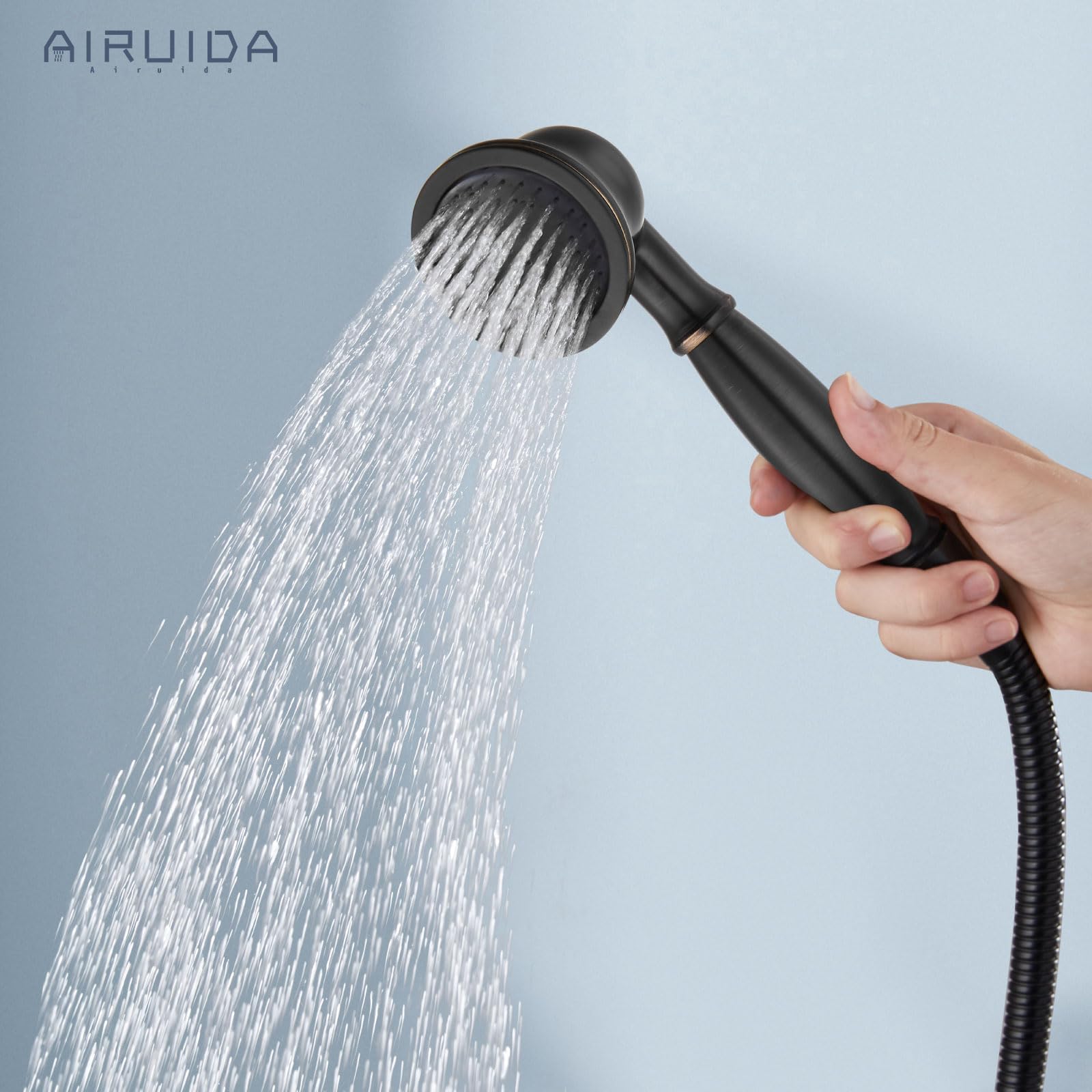 Airuida Oil Rubbed Bronze Exterior Shower System - 8 Inch Rainfall Shower Head with Single Handle, Solid Copper Diverter & Dual Function Faucet Combo for Outdoor/Patio/Garden Use