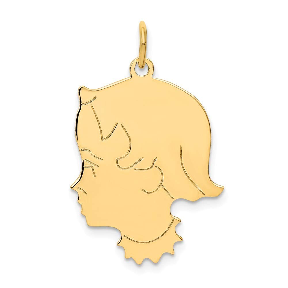 14K Solid Yellow Gold Engravable Girl Head Charm Pendant Necklace for Women - Personalized Jewelry Gift for Birthday, Anniversary & Special Occasions - Perfect for Layering & Everyday Wear