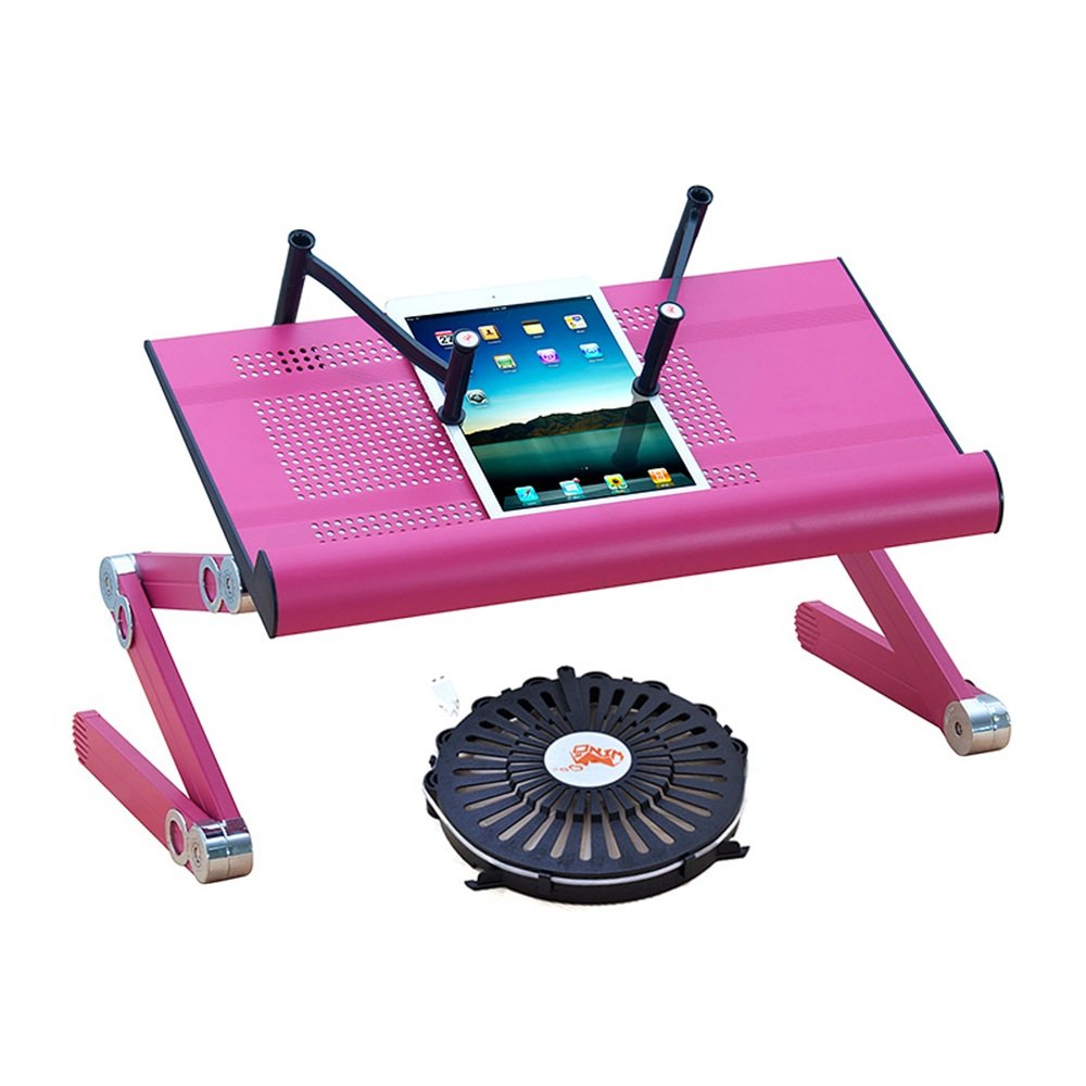 Foldable Laptop Table Stand - Adjustable Height Bed Desk with Cooling Fan, Purple Aluminum Bracket for Work, Study & Gaming in Bed or Sofa