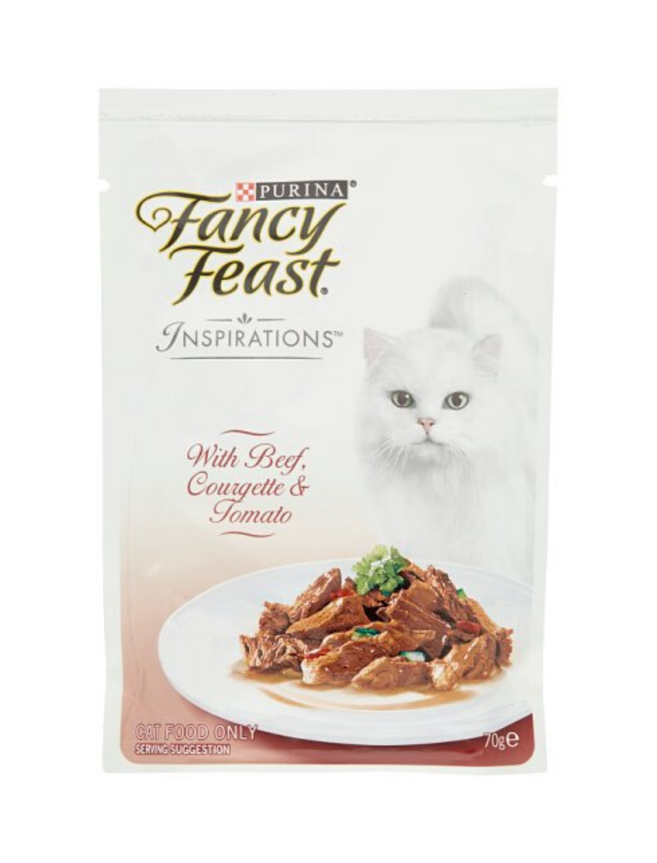 Fancy Feast Inspirations Beef, Zucchini & Tomato Wet Cat Food Pouch - 70g Grain-Free Recipe for Adult Cats - Perfect for Mealtime, Travel & On-the-Go Feeding