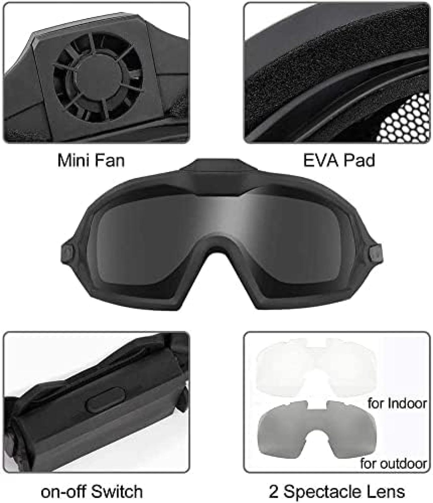 Full Face Tactical Mask with Goggles & ACH Helmet for Airsoft, Paintball, CS Games - Adjustable 30x19cm (Black) - Perfect for Outdoor Combat Sports & Military Simulation