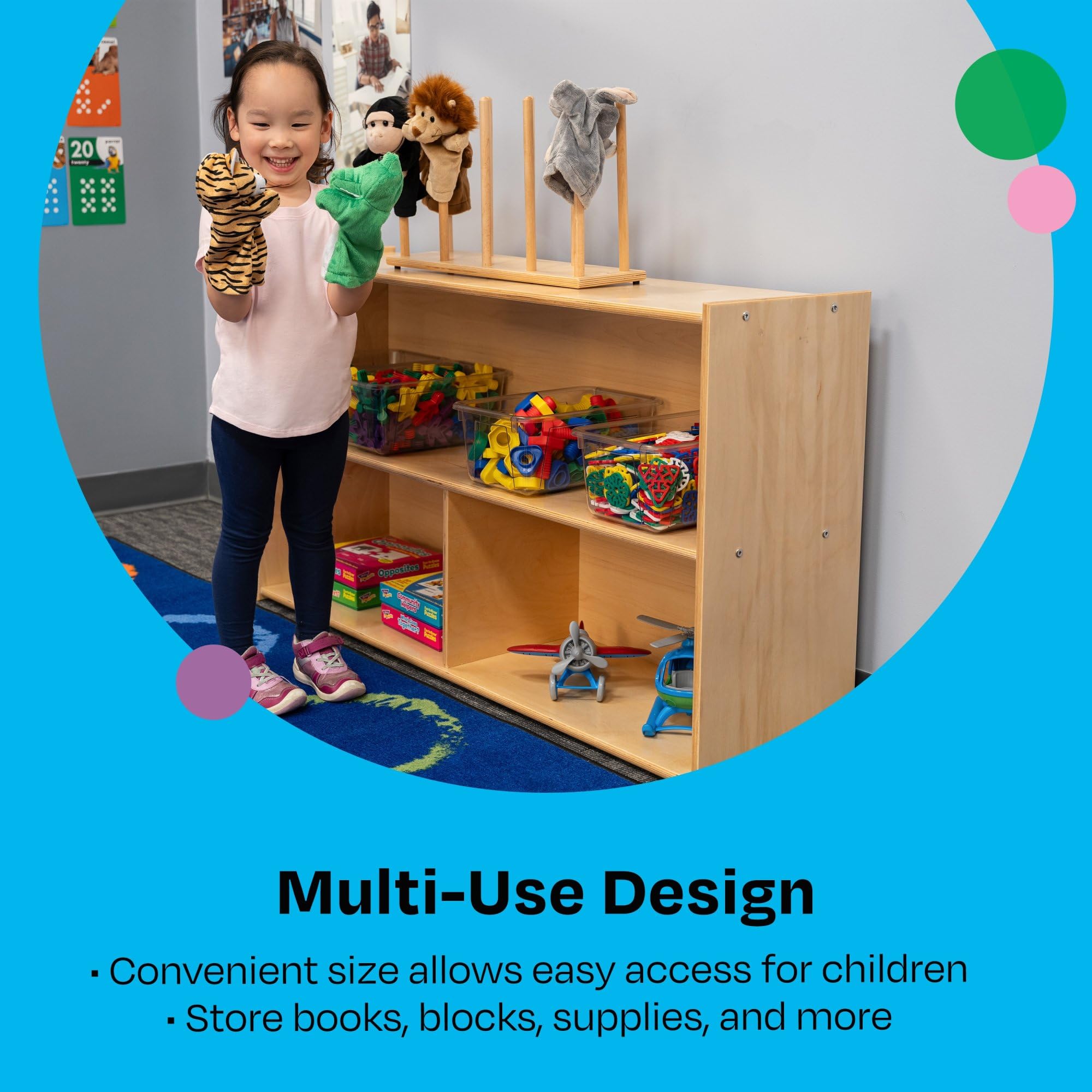 Childcraft ABC Furnishings 2-Shelf 3-Compartment Kids Storage Unit - 48 x 13 x 27.3 Inches - Organize Toys, Books & School Supplies for Playrooms, Classrooms & Bedrooms