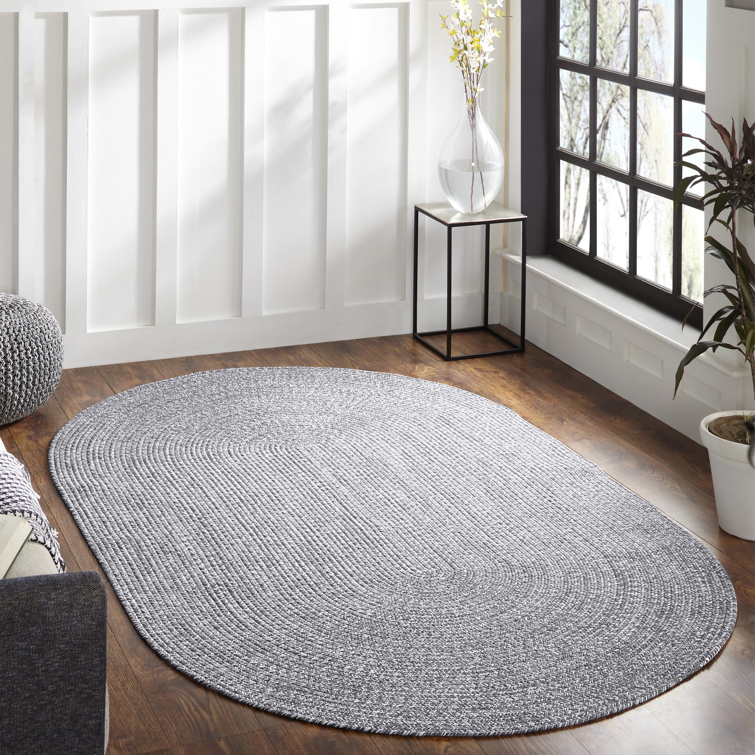 Premium Reversible Braided Oval Rug 8'x10' - Indoor Outdoor Washable Area Rug for Living Room, Bedroom, Office - Charcoal & White - Perfect for Home Decor, Patio, and High Traffic Areas