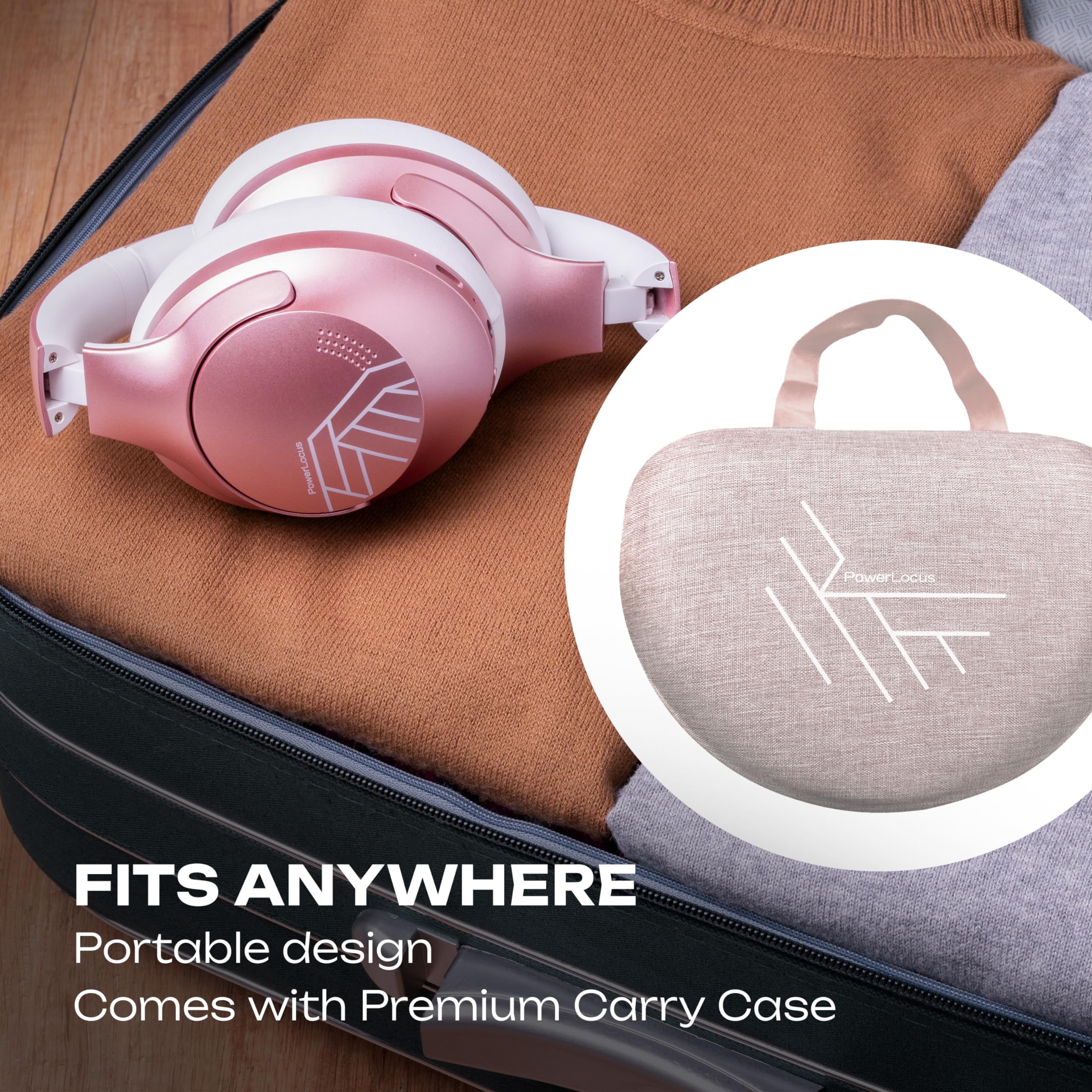 PowerLocus Bluetooth Over-Ear Headphones - 50 Hours Playtime, Wireless Foldable Headset with Built-in Mic, Lightweight HiFi Stereo Sound - Includes Carrying Case & Wired Mode for Phone Calls, PC Gaming, Travel & Commuting