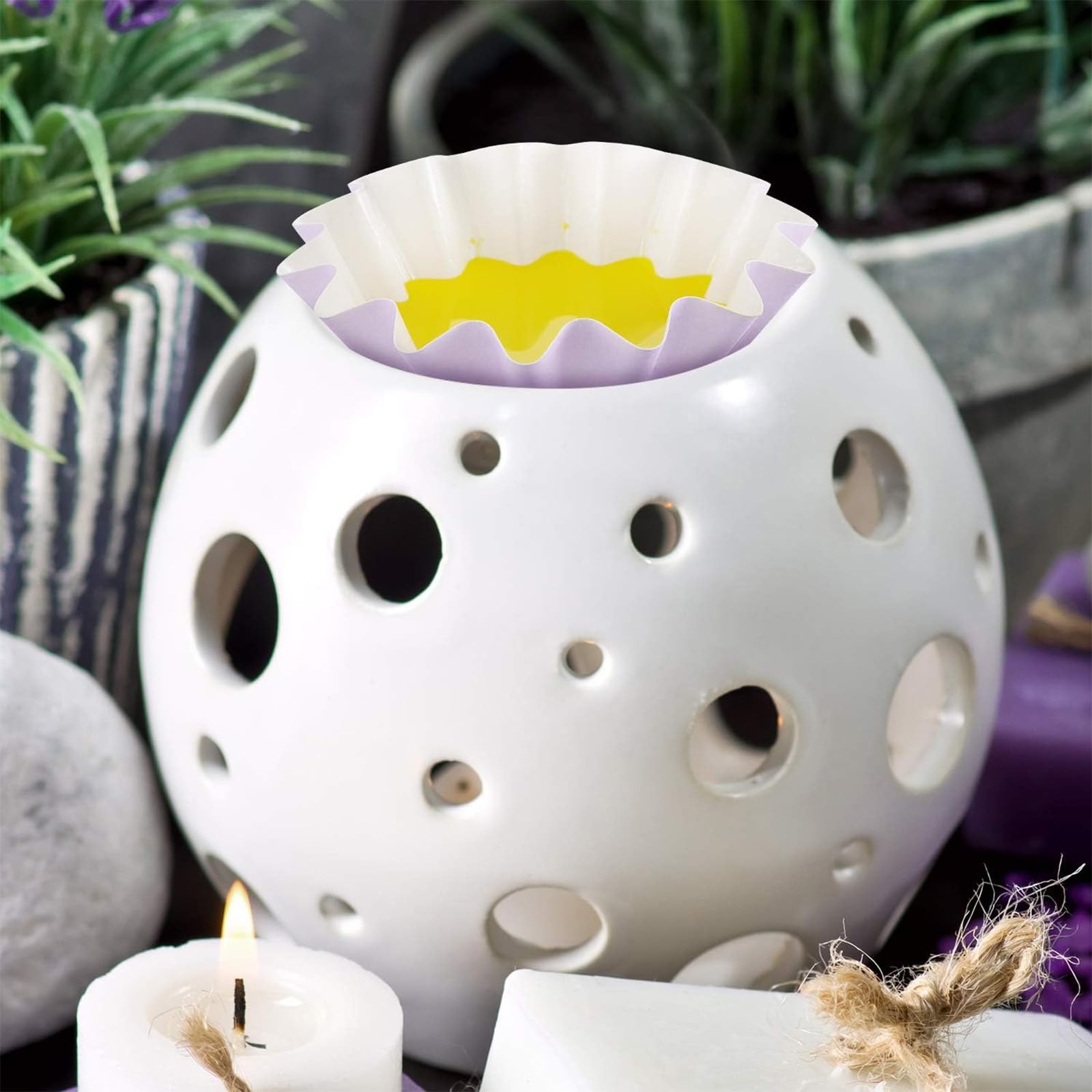 Boao Reusable Wax Melt Liners - 50 Pack Leakproof Wax Warmer Cups for Electric Scented Wax Melters & Burners | Purple Wax Paper Holders for Aromatherapy, Home Fragrance & Relaxation