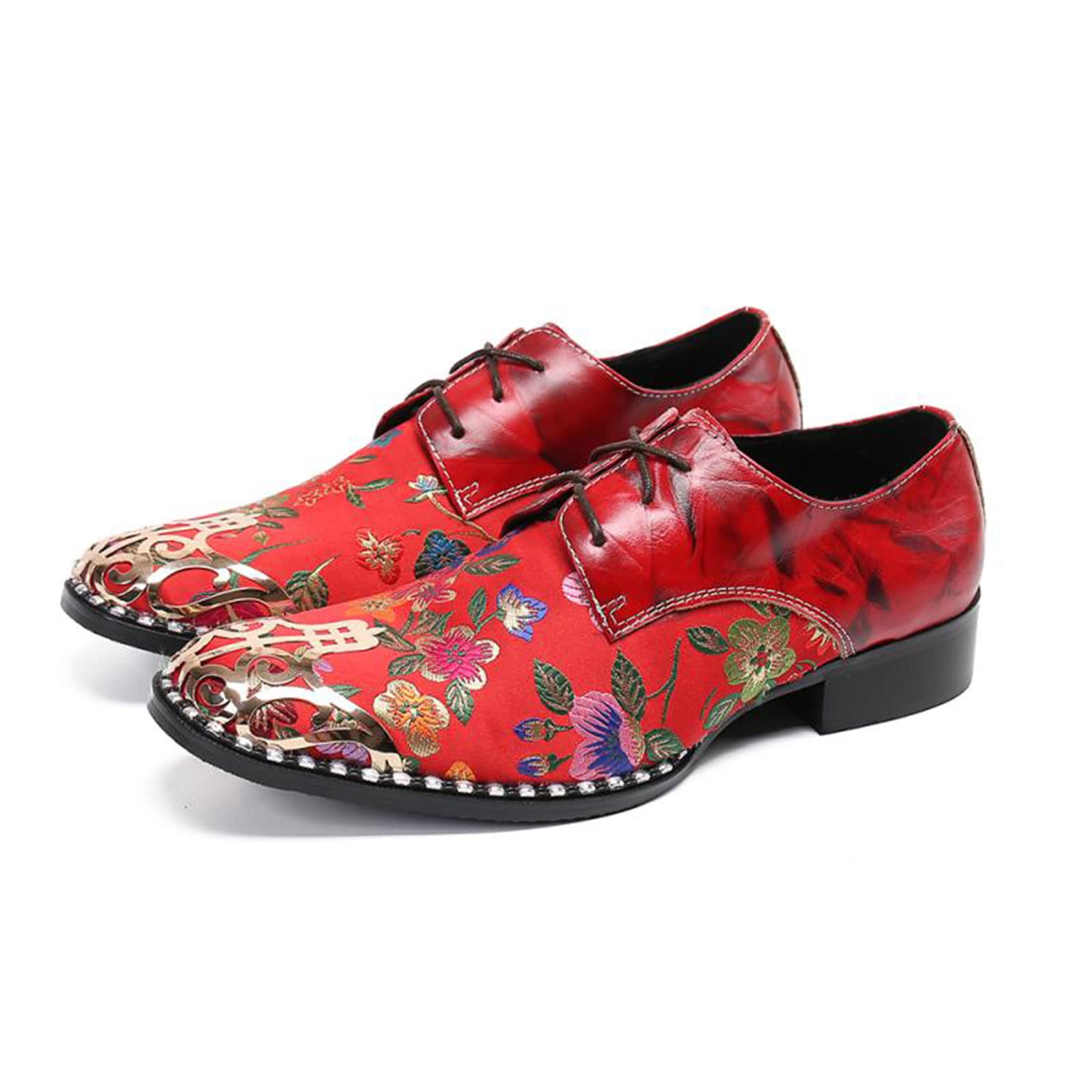 Men's Retro Leather Dress Shoes - Personalized Red Embossed Business Casual Shoes | Soft & Fashionable British Style Oxfords Size 7 | Perfect for Office Wear, Weddings & Formal Events