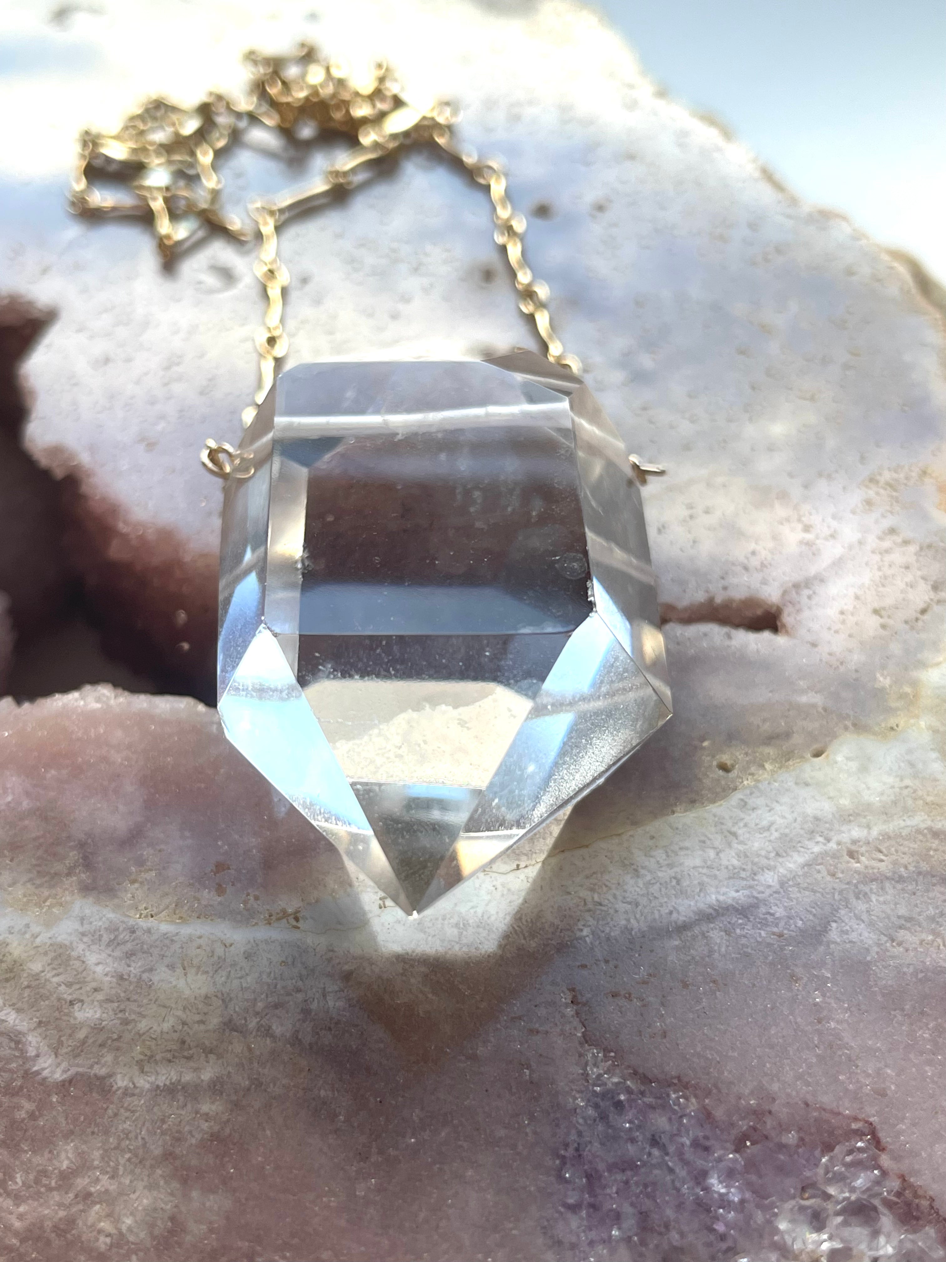 Large Chunky Clear Quartz Necklace 14K Gold Filled - Elegant Healing Crystal Jewelry for Meditation, Yoga & Spiritual Gifts