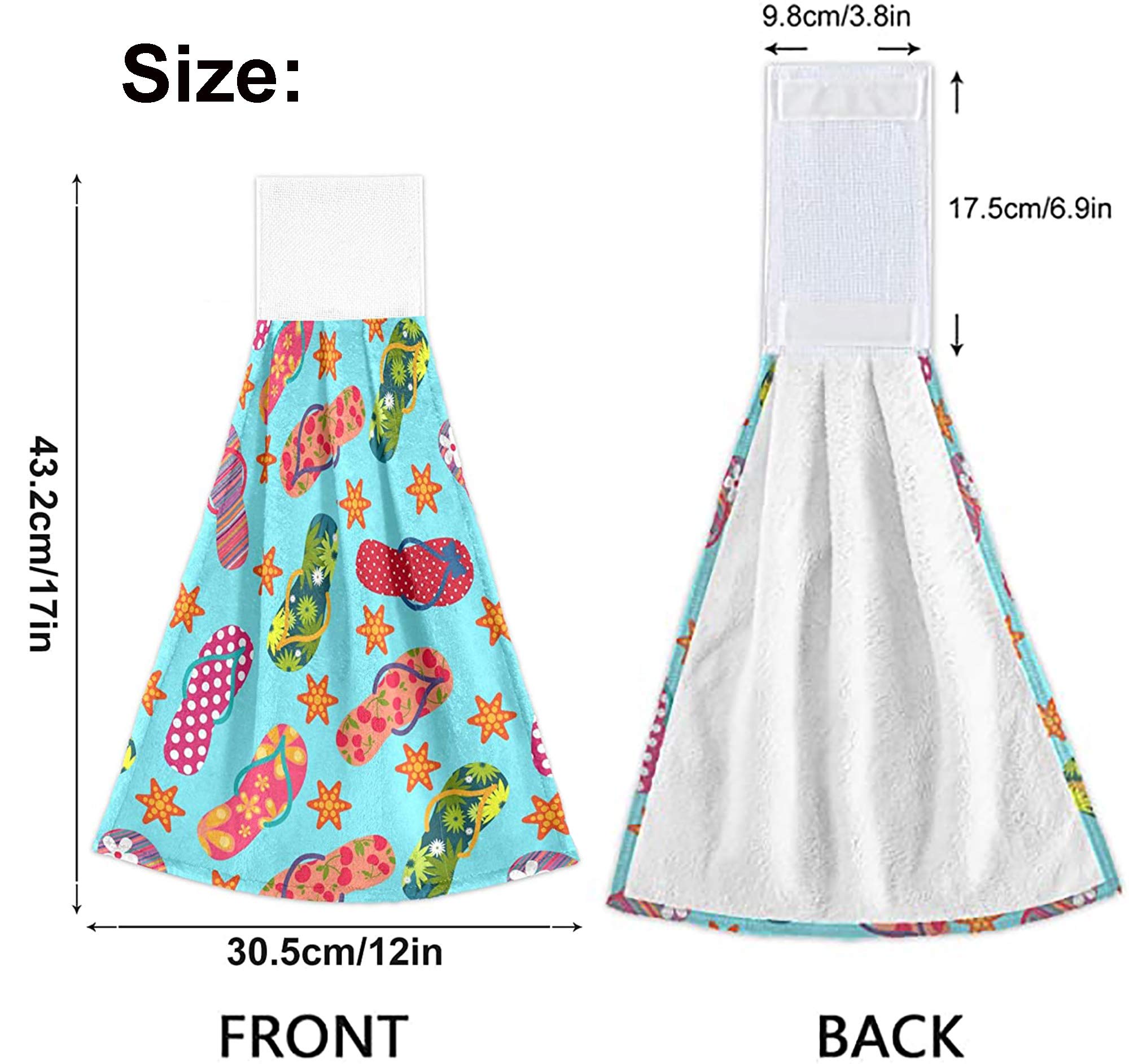 Boccsty Flip Flop Hanging Kitchen Towels Set of 2 - Summer Starfish Pattern Dish Cloths with Ties, Hand Towels for Bathroom, Tea Bar, Farmhouse Decor - Perfect for Housewarming Gifts and Tabletop Decor