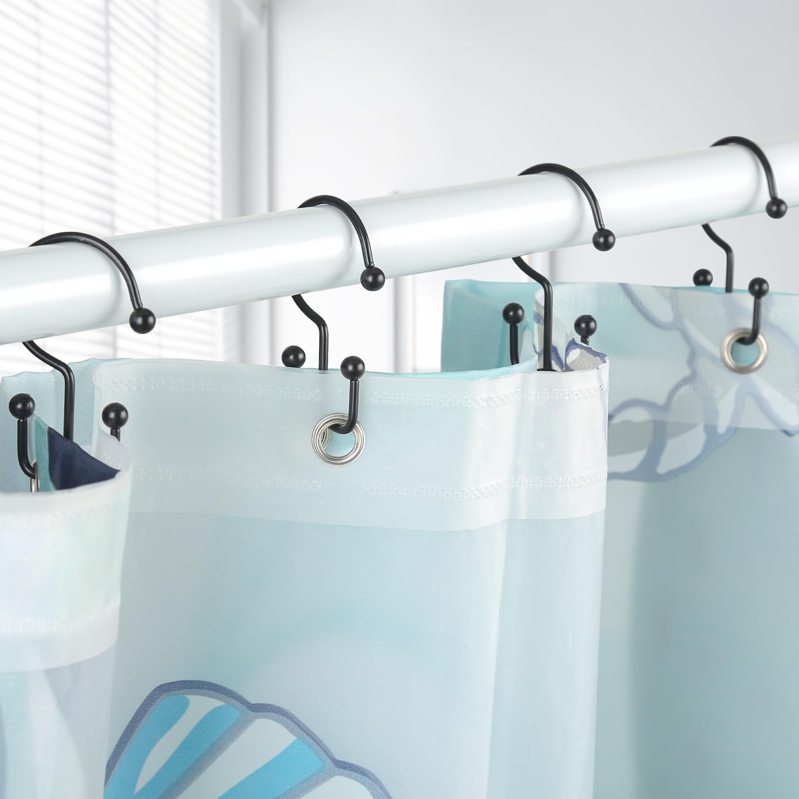 24 Pack Rust-Proof Black Shower Curtain Hooks - Durable Double Glide Rings for Shower Rods - Perfect for Bathroom, Hotel & RV Use