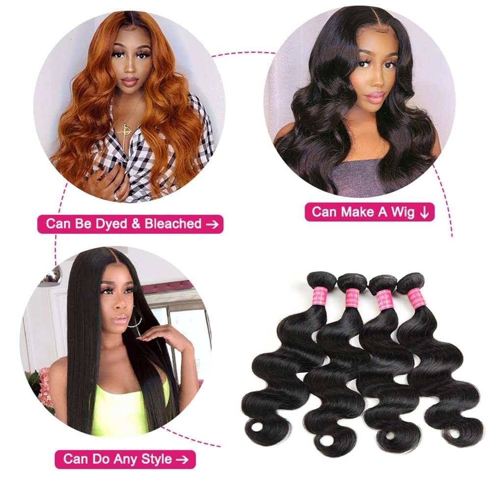 YISEA 12A Brazilian Virgin Human Hair Bundles - 4 Pack (18,16,14,12 Inches) 100% Unprocessed Body Wave Weave Extensions for Natural Look | Perfect for Salon Styling, Daily Wear & Special Occasions
