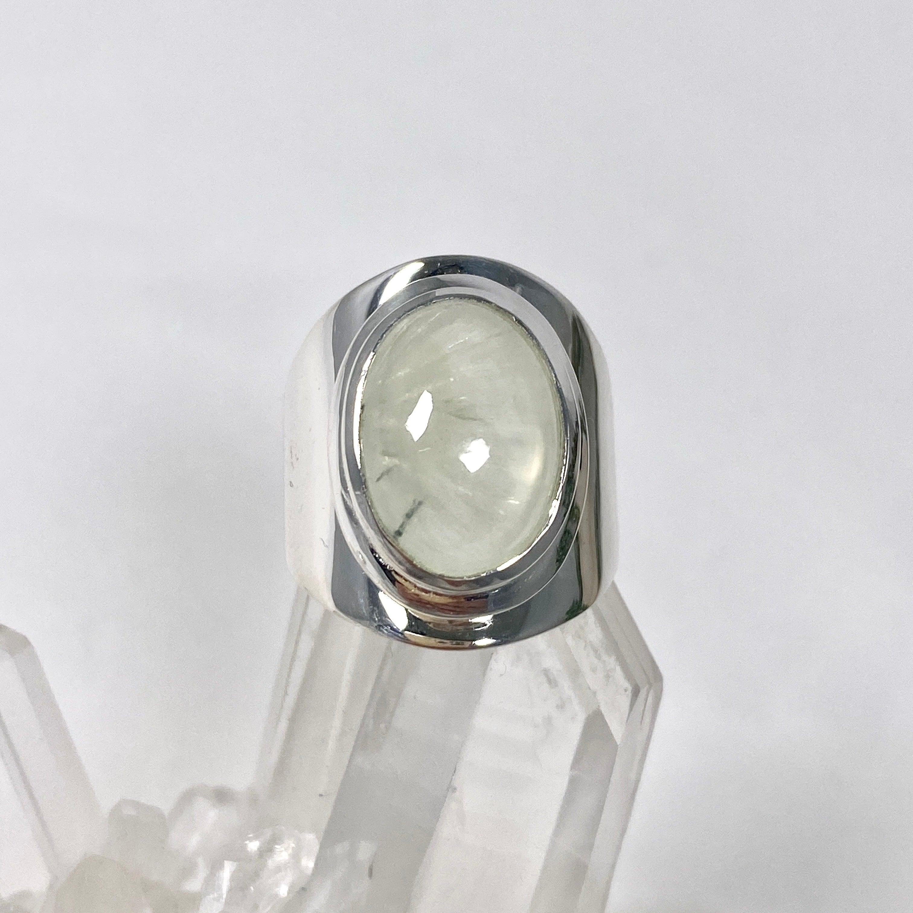 Prehnite Wide Band Ring R3762 PR - Elegant Gemstone Jewelry for Women, Perfect for Weddings, Parties & Everyday Wear