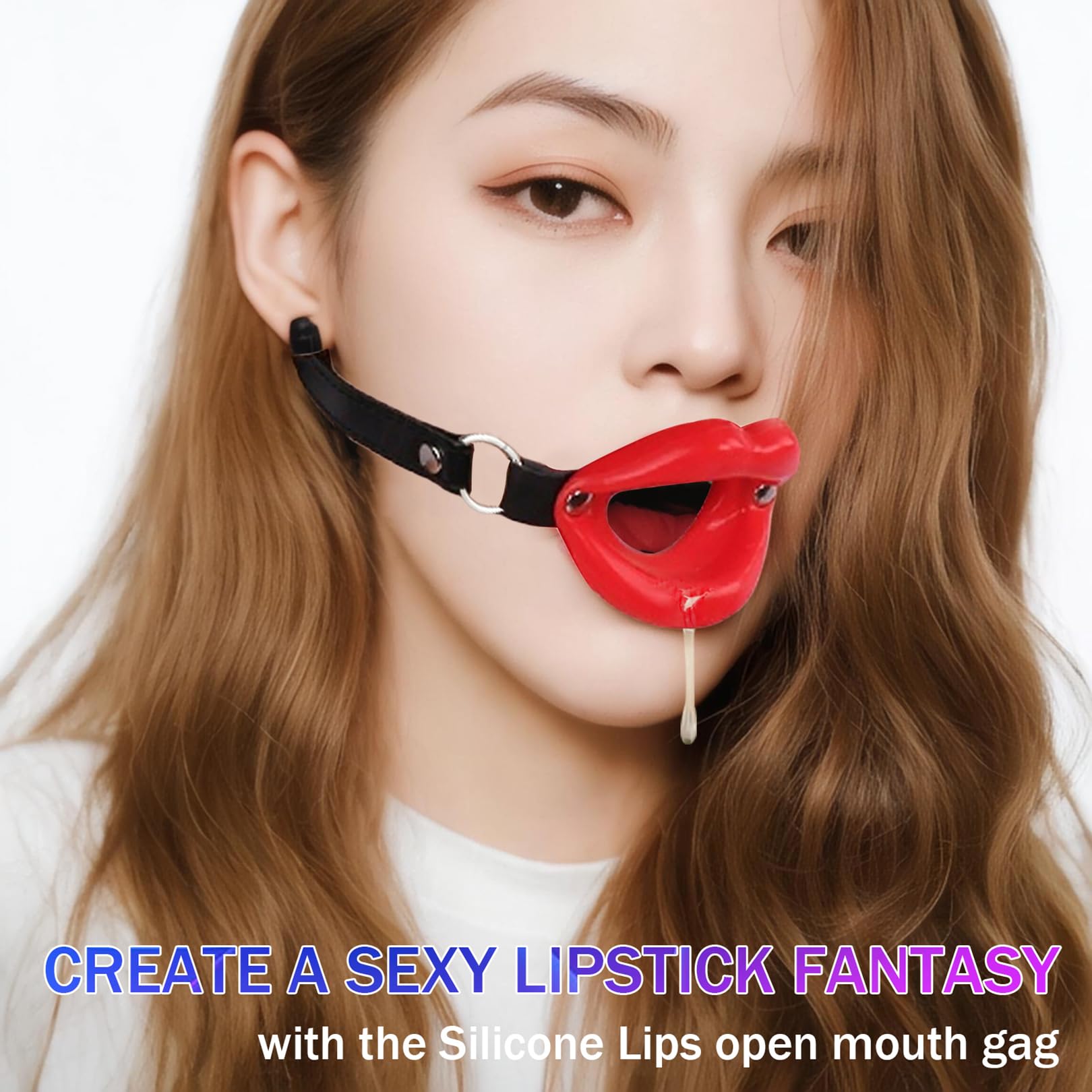 4cm Red Silicone Lips Open Mouth Gag - Soft O-Ring Ball Gag for Couples Play, BDSM Restraints & SM Sex Toys - Perfect for Bedroom Fun, Roleplay & Sensory Play (Men & Women)