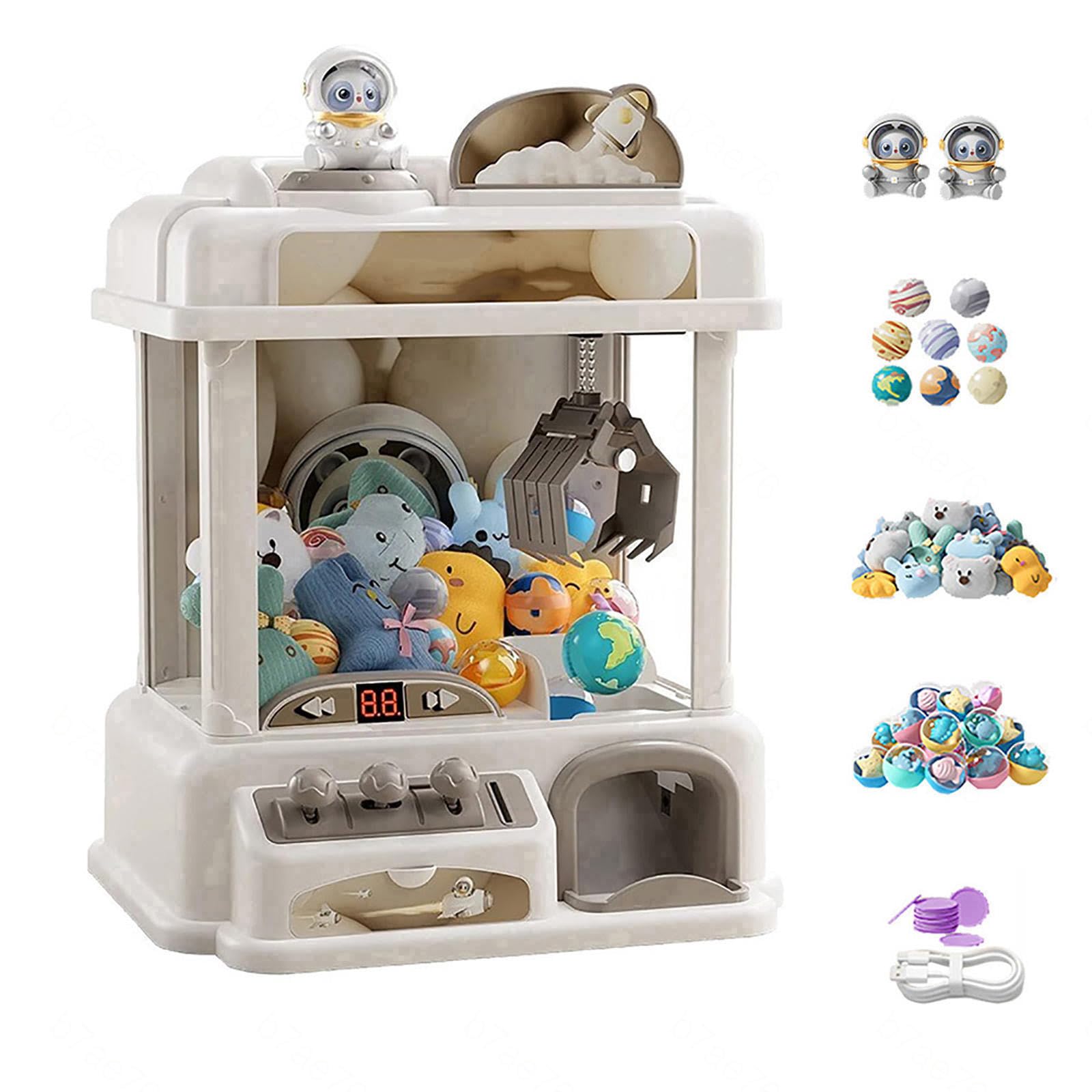 Mini Claw Machine Arcade Game for Kids & Adults - LED Lights & Music, Includes 2 Panda Plush, 25 Assorted Dolls & 20 Gashapon Capsules - Fun Prize Grabber Toy for Birthday Parties, Carnivals & Family Game Nights
