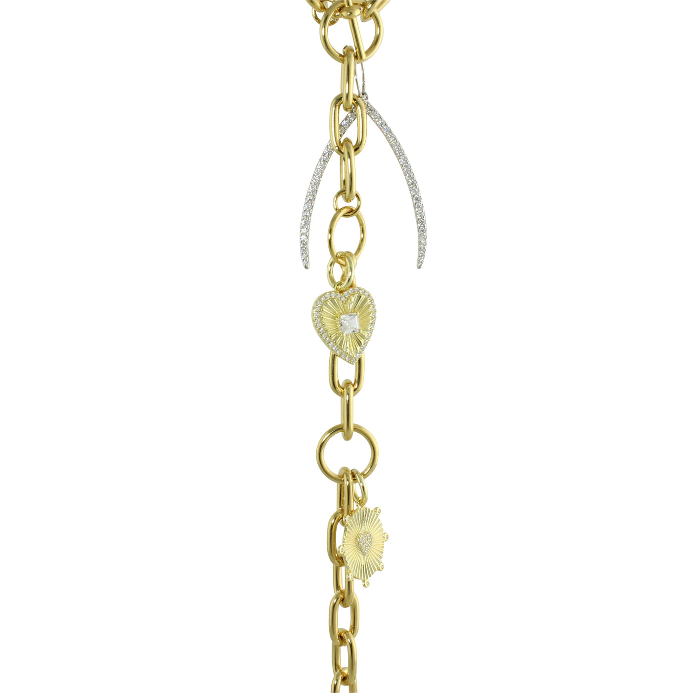 Multi Charm Link Lariat Necklace - Elegant Layered Gold & Silver Chain for Women - Perfect for Casual, Office & Evening Wear