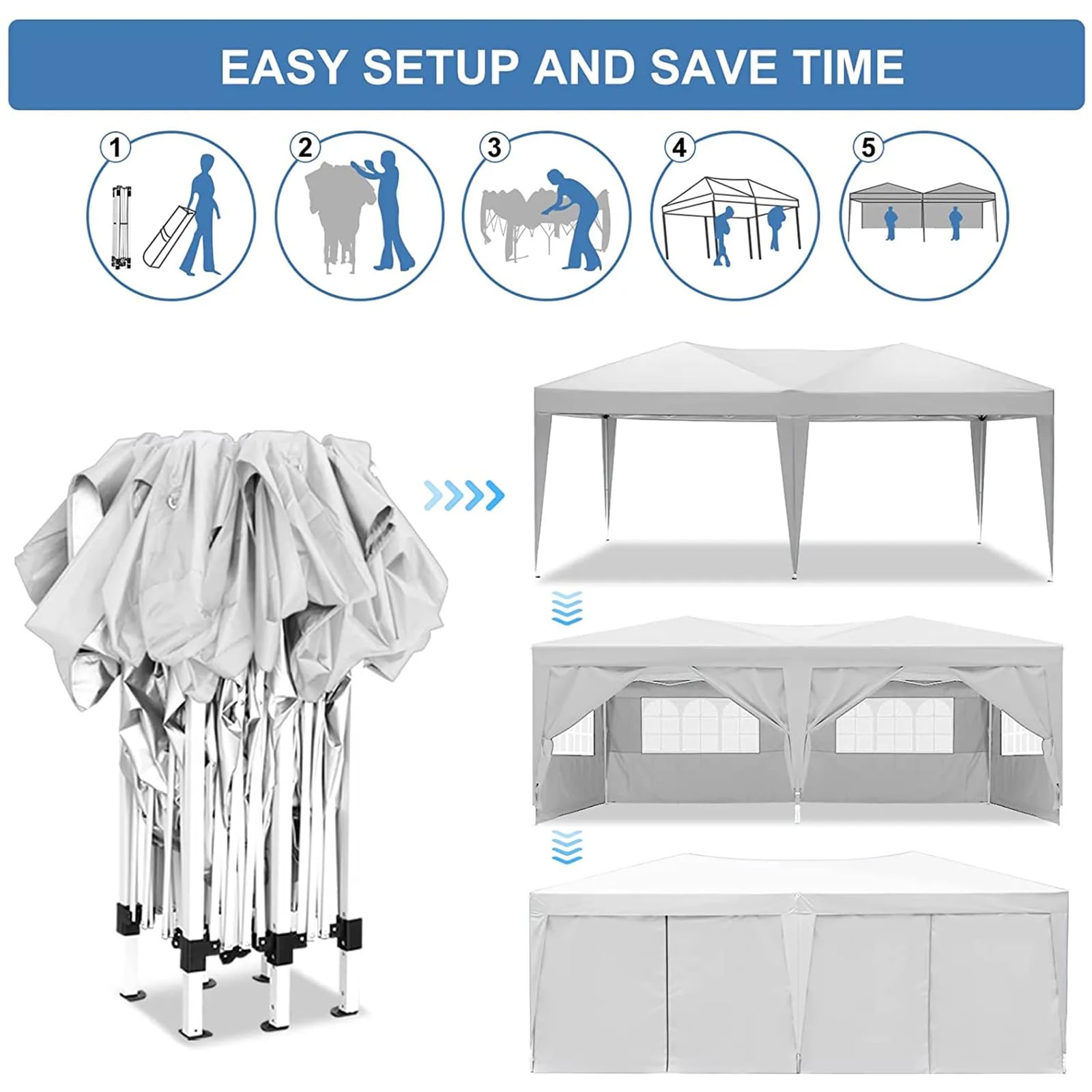SEALAMB 10x20FT Heavy Duty Commercial Canopy Tent - Waterproof Instant Pop Up Gazebo with 6 Removable Sidewalls & Carry Bag - Perfect for Outdoor Events, Camping, Weddings, Parties, and Patio Gatherings