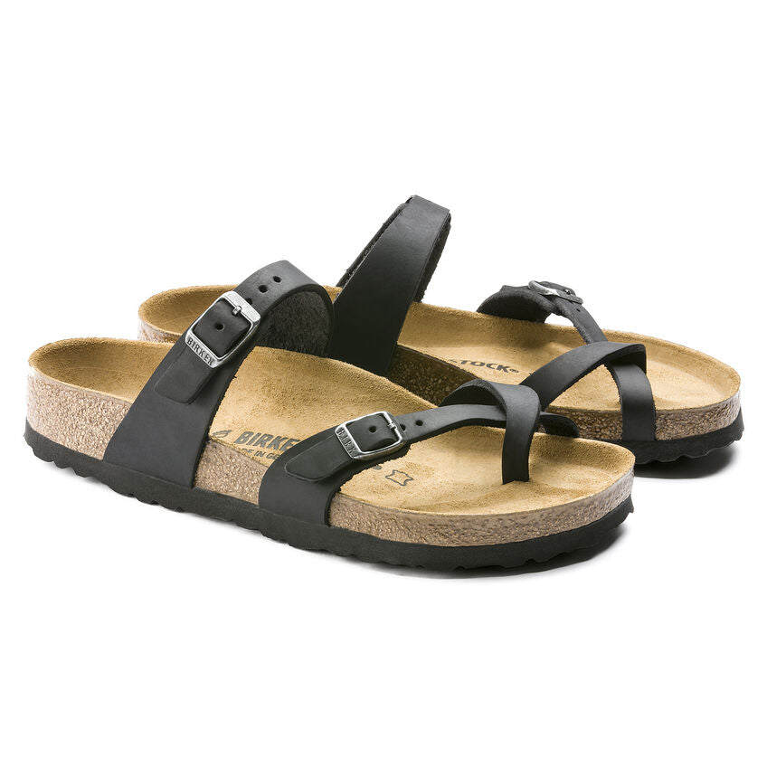 Birkenstock Mayari Oiled Leather Sandals for Women - Classic Footbed Comfort - Black Leather Straps - Perfect for Summer, Beach & Casual Wear