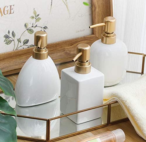 White Ceramic Soap Dispenser - 450ml Oval Bathroom & Kitchen Countertop Lotion Bottle with Pump - Elegant Hand Soap Container for Sink, Vanity, and Guest Bathroom Decor