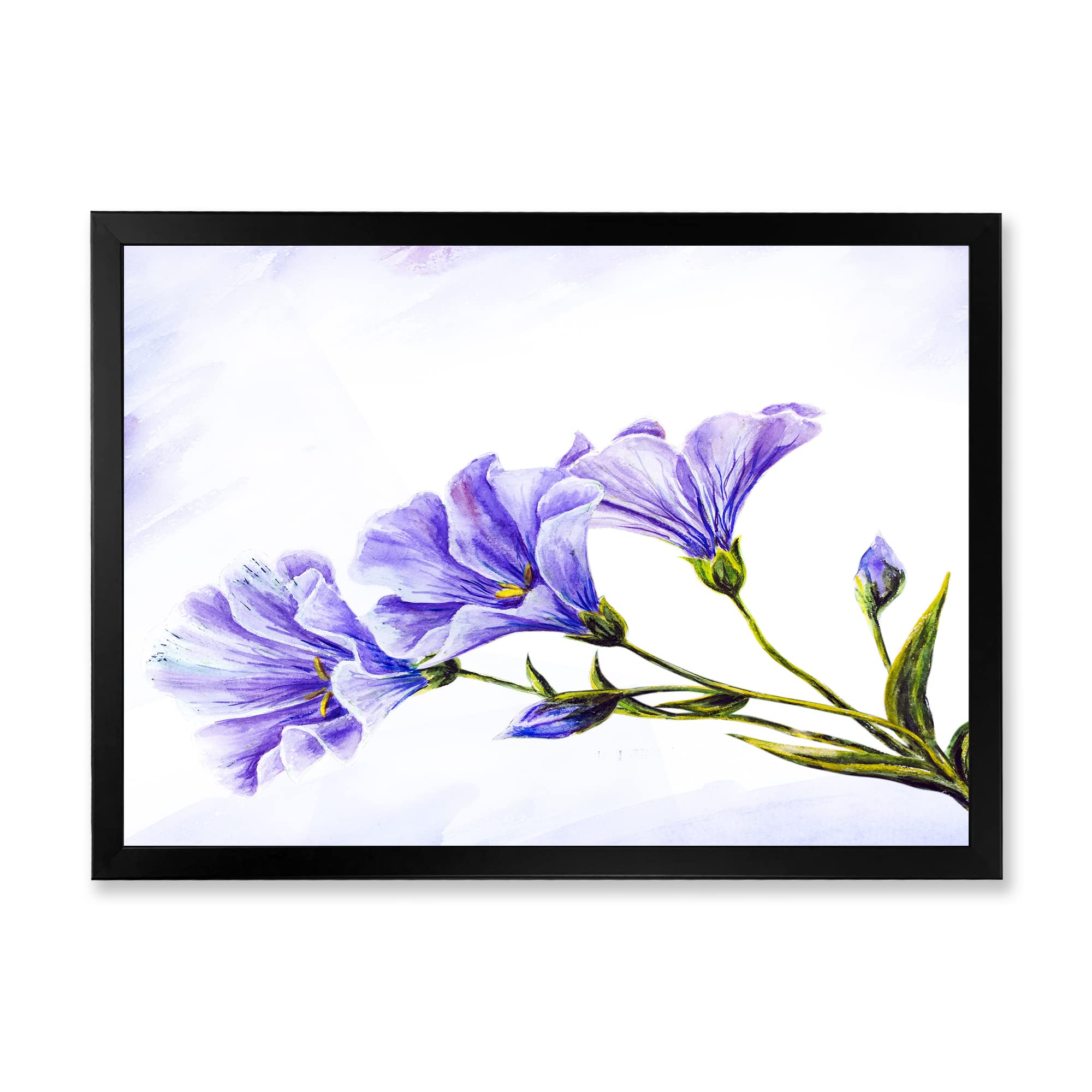 DesignQ Blue Wildflowers Traditional Framed Wall Art - Handmade Canvas Painting for Living Room, Bedroom & Office Decor - Perfect Gift for Housewarming & Wedding