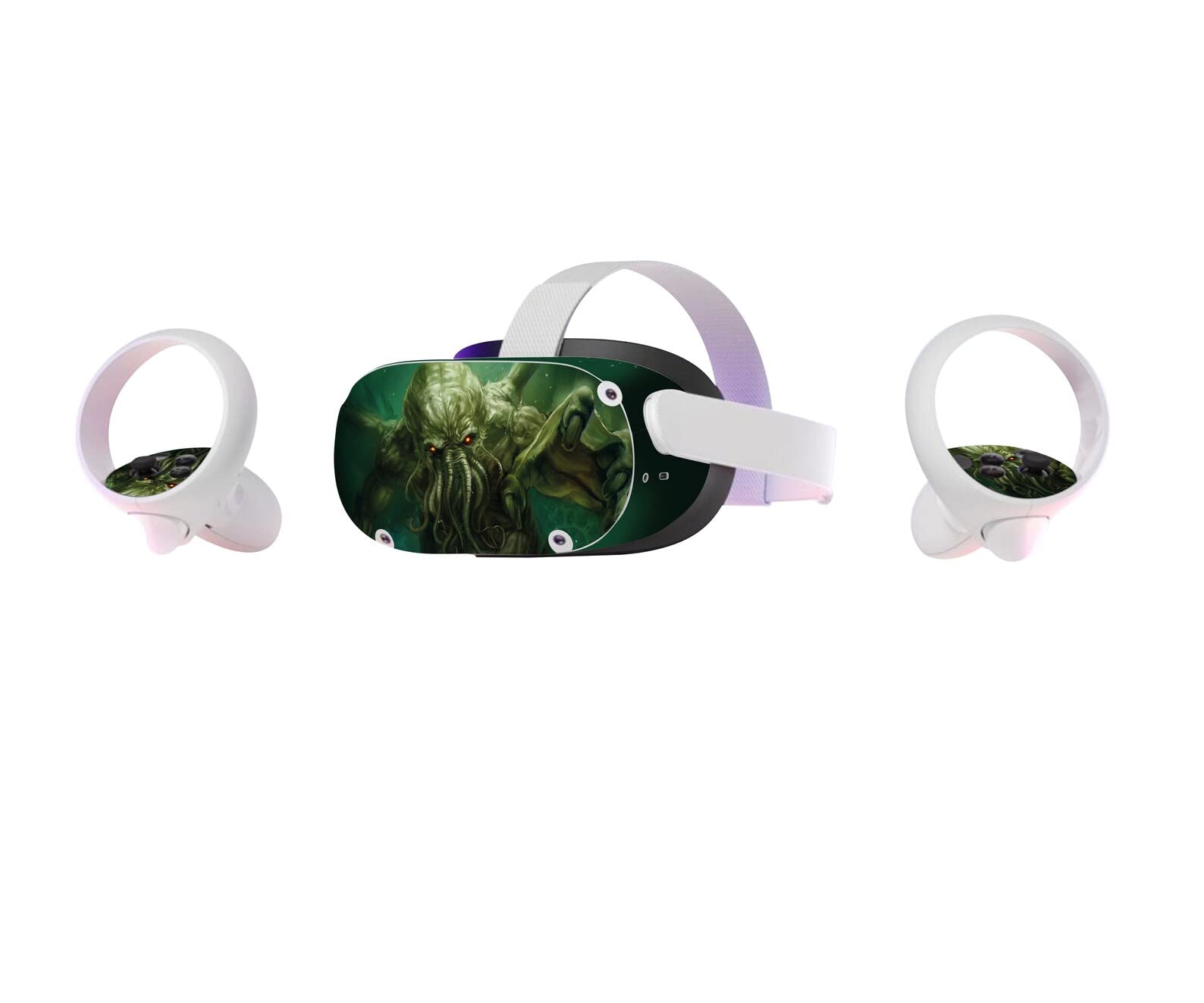 ZOOMHITSKINS Oculus Quest 2 Controller & VR Headset Skins - Octopus Green Horror Deep Sea Fantasy Design | Durable 3M Vinyl Stickers | Made in USA | Perfect for VR Gaming Protection & Customization