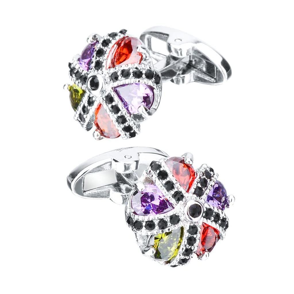 Stylish Zircon Cufflinks for Men - Colorful Crystal Cuff Links for Wedding, Formal & Business Attire - Perfect Dress Shirt Accessories for Groomsmen & Professionals (One Size)