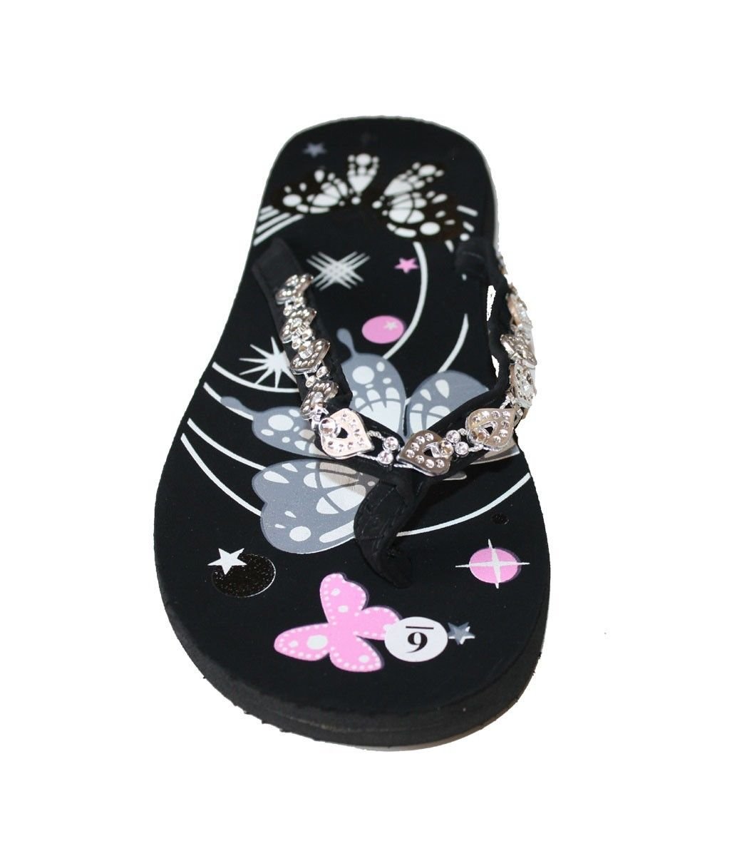 Women's Flat Sandals - Butterfly Print Beach Flip Flops with Decorated Straps | Comfortable Summer Thong Sandals for Beach, Pool, and Casual Outings