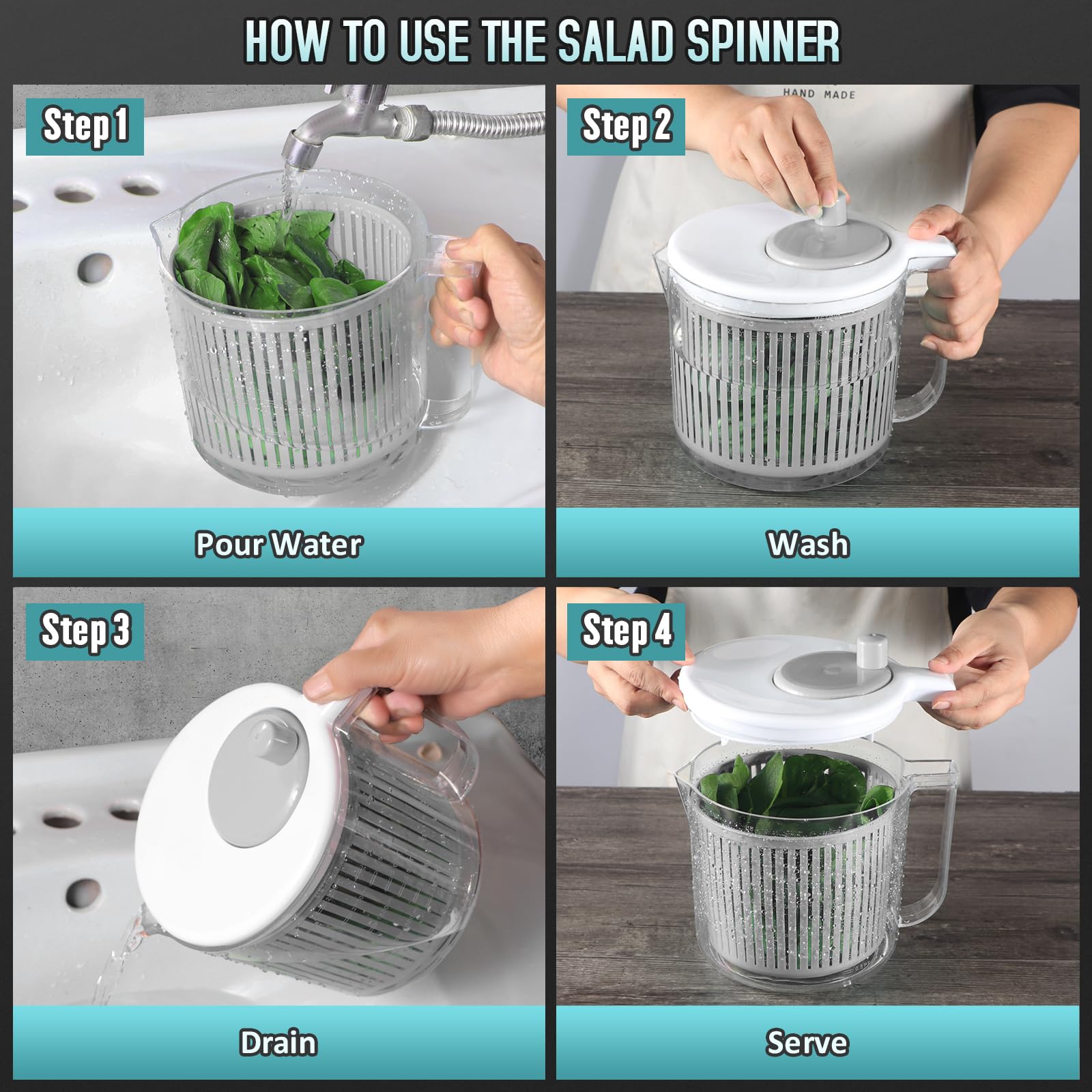 Premium Salad Spinner with Vegetable Chopper Set - Grey | Efficient Lettuce & Greens Dryer & Cutter | Durable BPA-Free Polypropylene | 1-Year Warranty | Perfect for Kitchen Prep, Healthy Meal Prep & Quick Salad Making