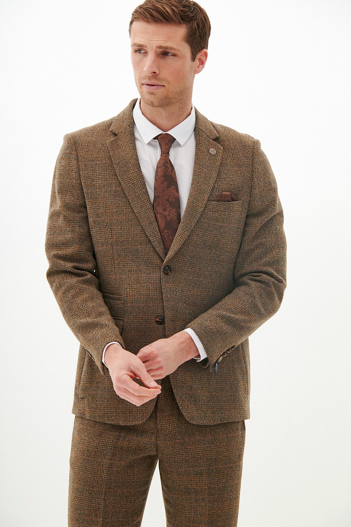 KRIS Tan Tweed Suit - West Bromwich Albion F.C. Inspired Collection | Official Jayson Molumby Style | Perfect for Match Days & Formal Events