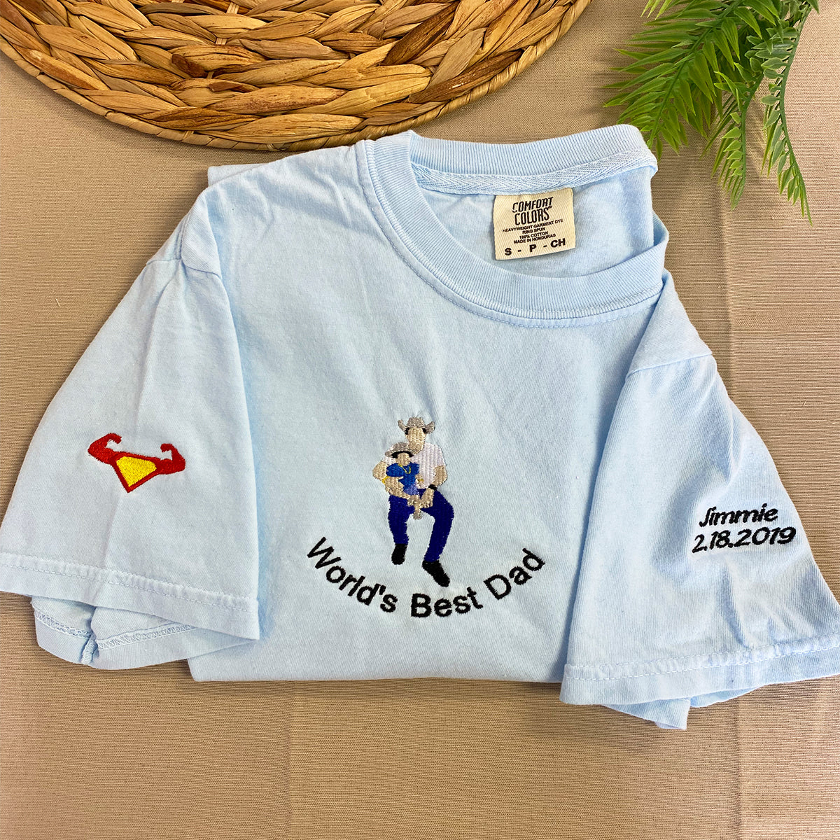 Comfort Color® Custom Embroidered World's Best Dad T-Shirt - Soft Cotton Casual Wear for Father's Day Gifts & Family Events