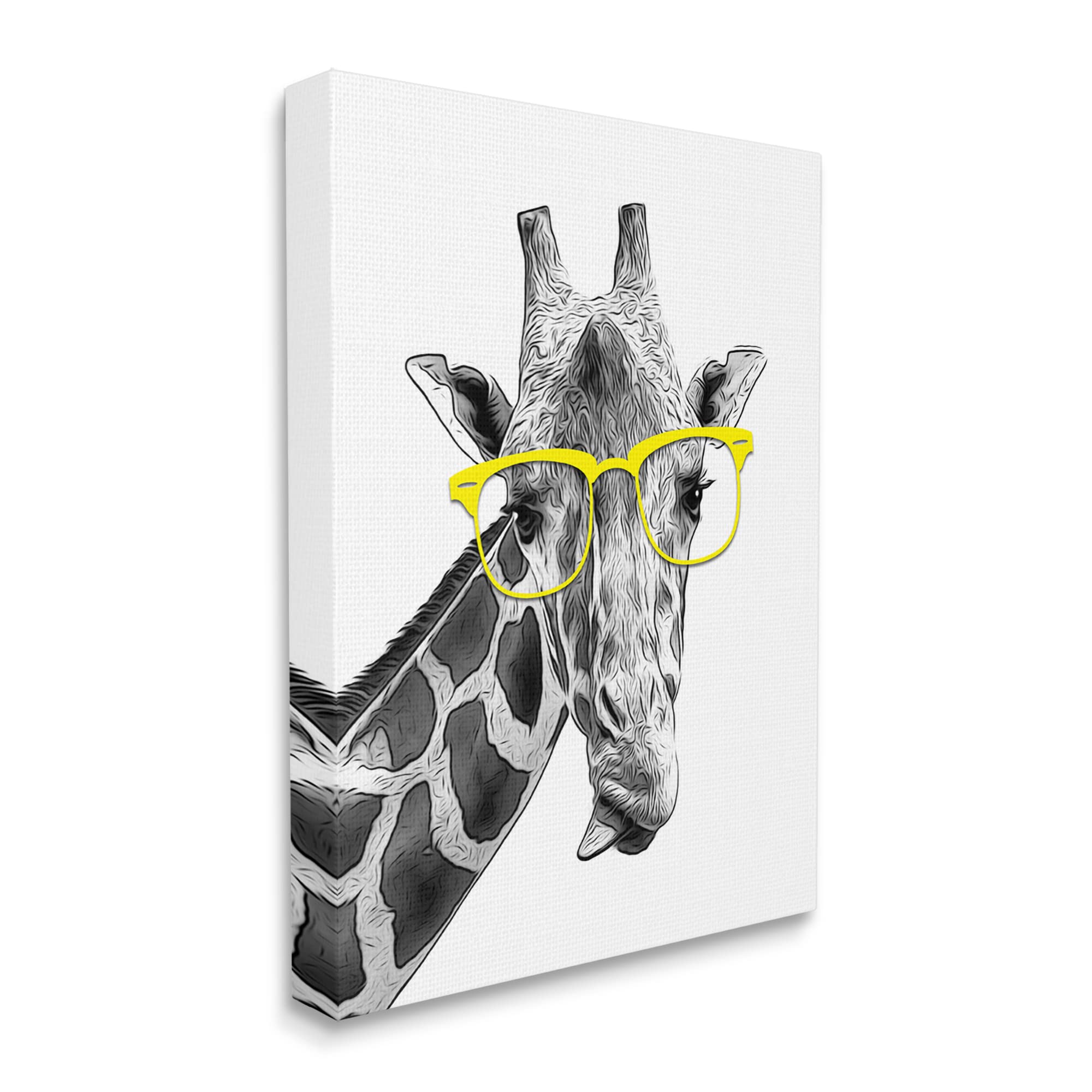 Funny Giraffe with Yellow Glasses Canvas Wall Art by Stupell Industries - Annalisa Latella Design | Whimsical Animal Decor for Kids Room, Nursery & Playroom