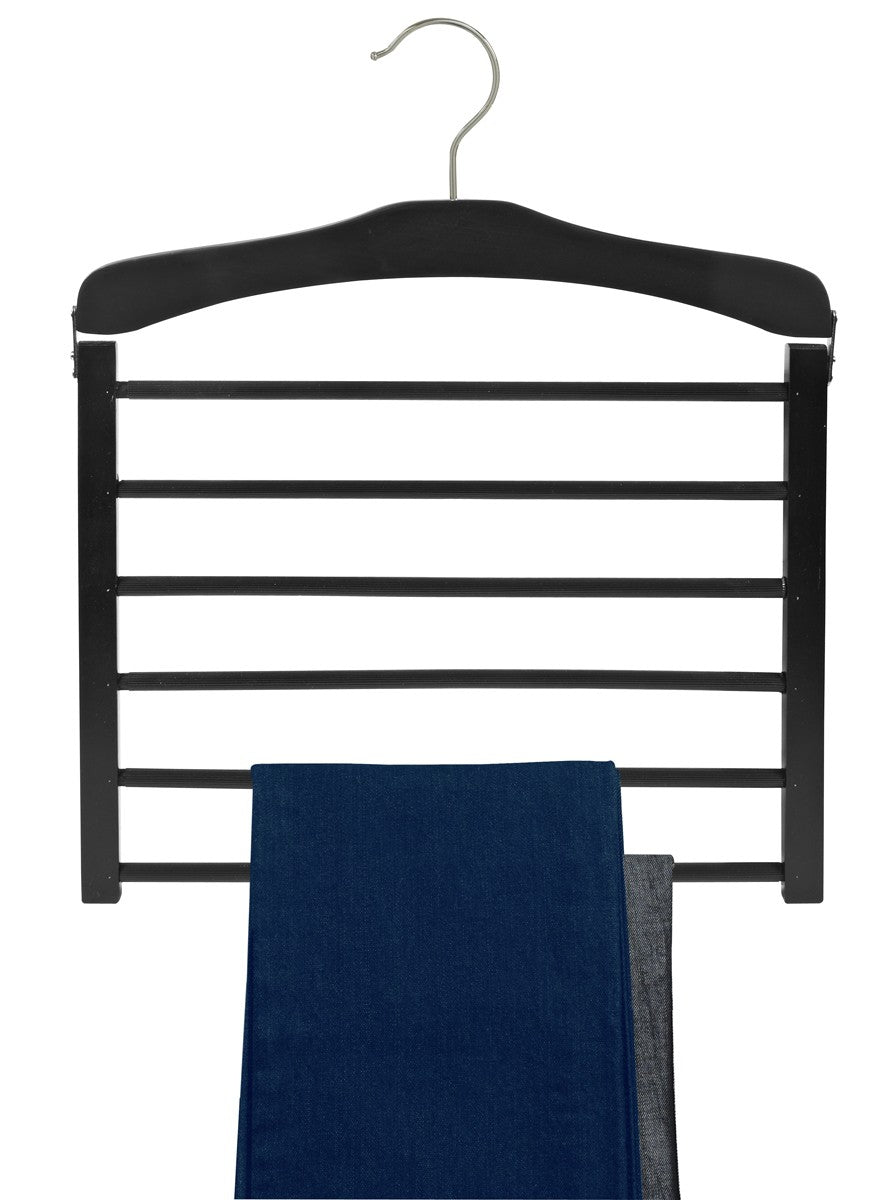Premium Black Wooden Multi-Pant Hanger - Space Saving Closet Organizer for Trousers, Jeans & Skirts - Perfect for Home, Office & Retail Store Display