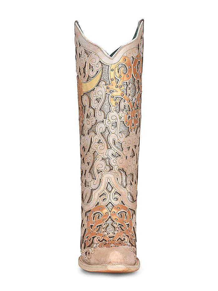 Corral A4408 Women's Cowboy Boots with Bull Skull Embroidery & Glitter Inlay - Tan Western Boots for Country Dancing, Rodeo & Fashion Outfits
