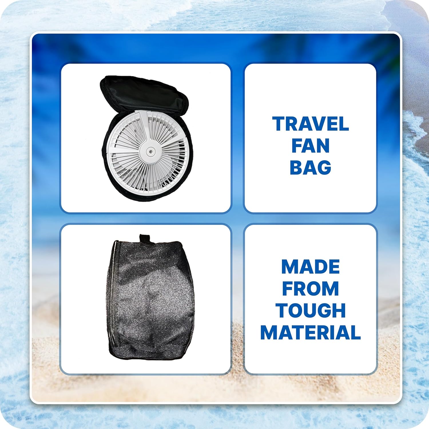 Travel Essentials Bundle - Mini Humidifier (Black/White), Wall Multi Plug & Portable Fan with Carrying Bag | Perfect for Cruise Vacations, Road Trips & Hotel Stays