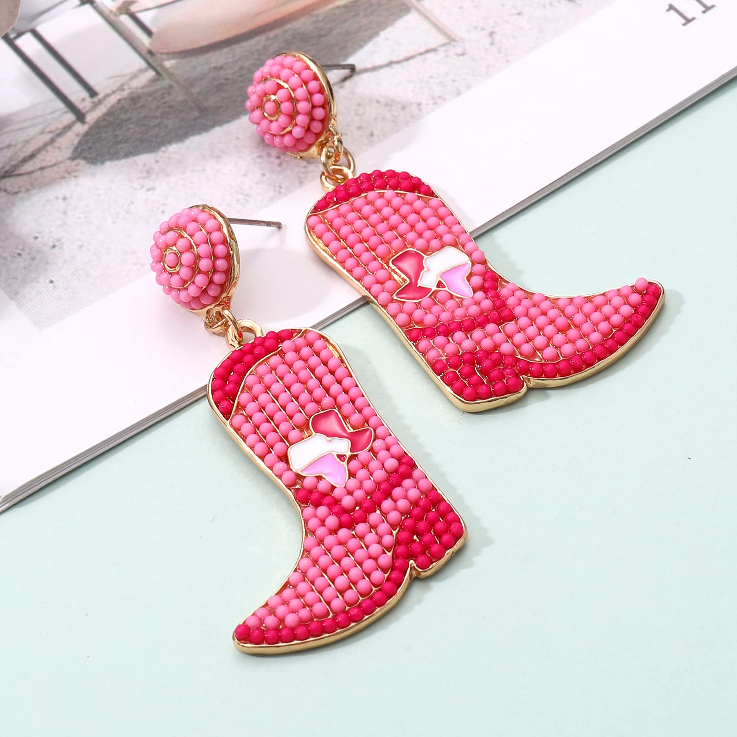 Beaded Cowboy Boot Earrings for Women - Western Cowgirl Dangle Drop Boho Jewelry, Y2K Fashion Accessories | Perfect for Parties, Gifts, and Country-Themed Outfits