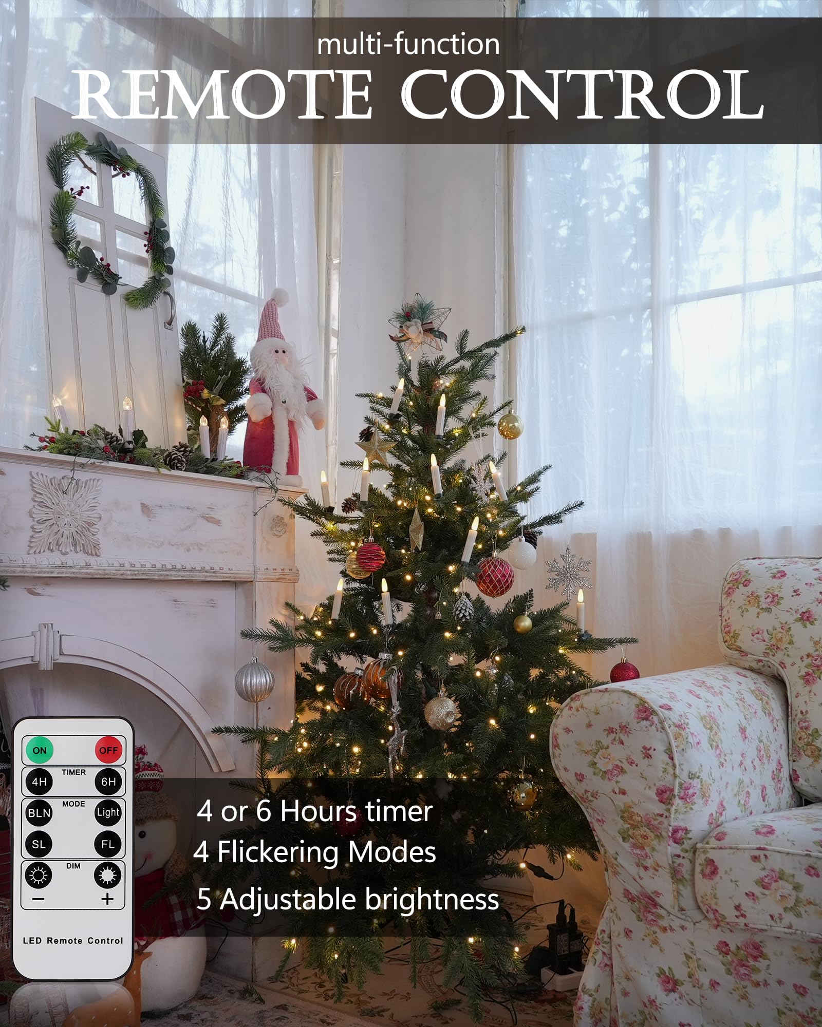 20PCS Flameless Christmas Candles with Timer - Battery Operated for Wreaths & Decor