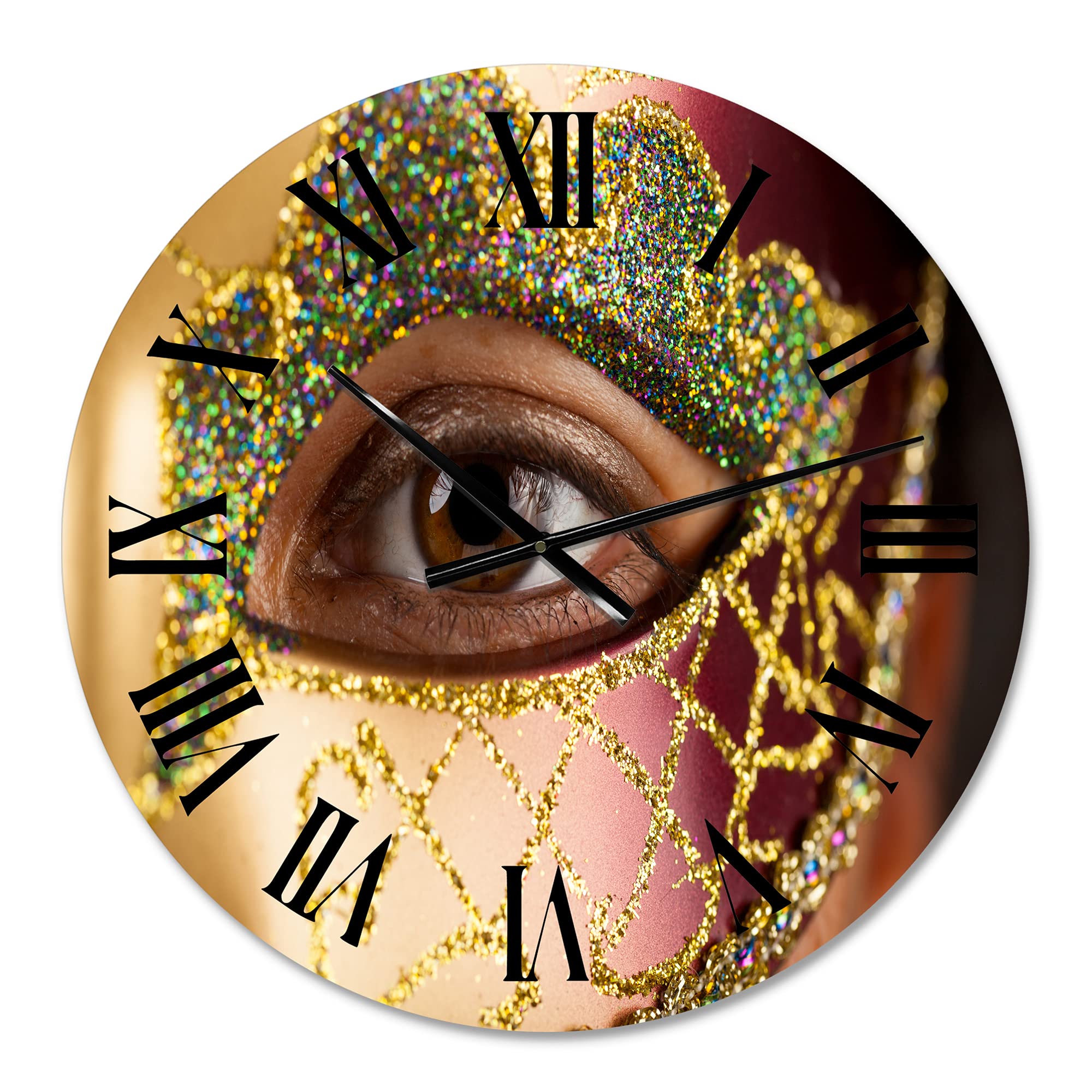 DesignQ Modern Large Wall Clock - 'Woman with Venetian Mask' Art Decor for Living Room, Bedroom & Kitchen | Silent Non-Ticking Home Office Decoration