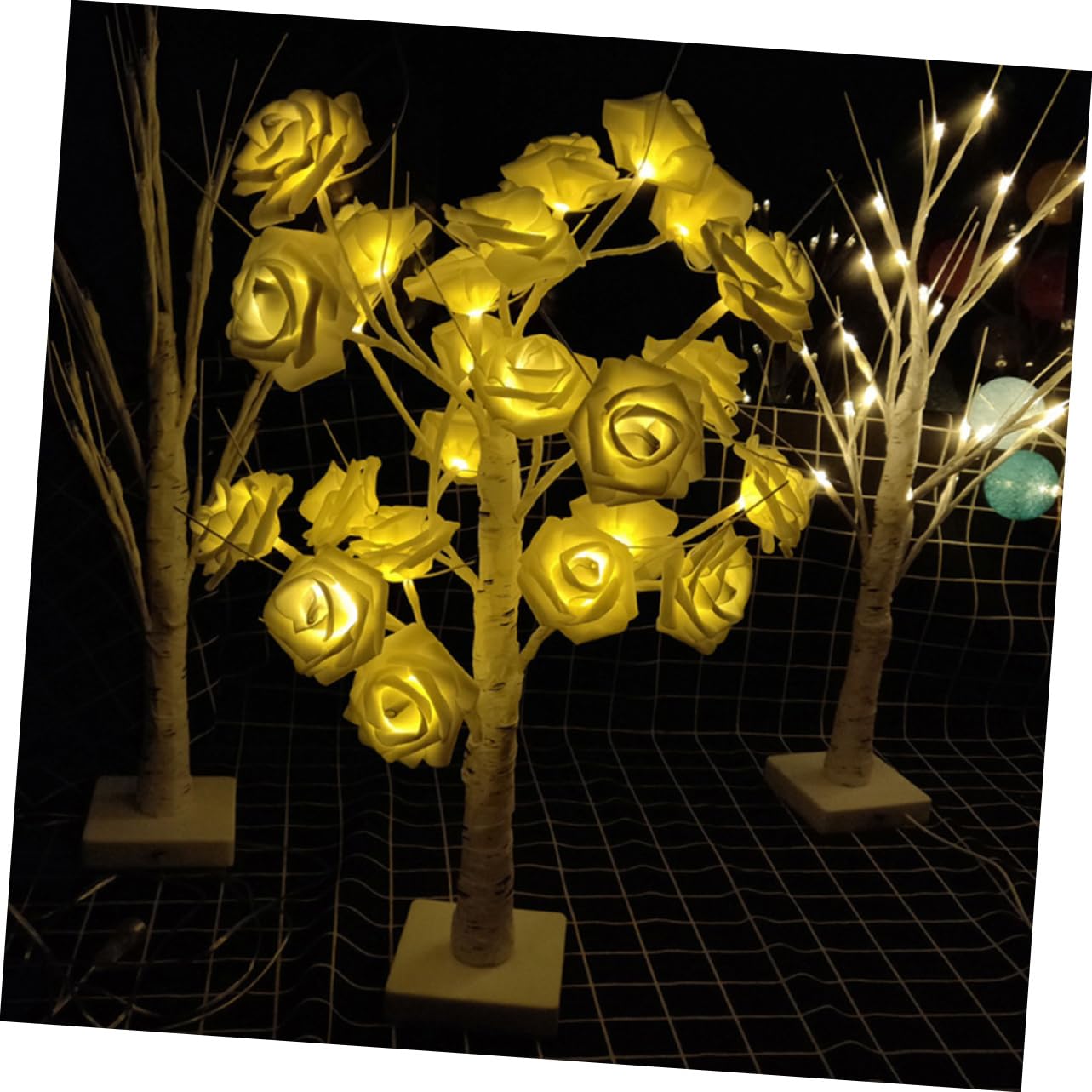 Artibetter 2-Pack White Decorative Table Lamps - Battery Powered Night Lights for Bedroom, Living Room & Office - Tree Design Desk Lamp with 24 LED Bulbs for Cozy Ambience & Nighttime Reading