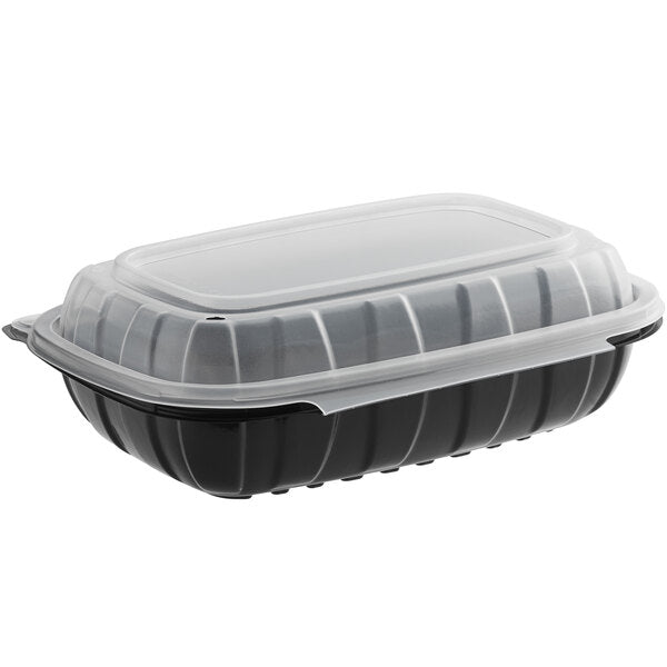 9 x 6 x 3 Inch Microwave Safe Black & Clear Plastic Hinged Food Storage Container - 1 Count - Perfect for Meal Prep, Leftovers & Office Lunches