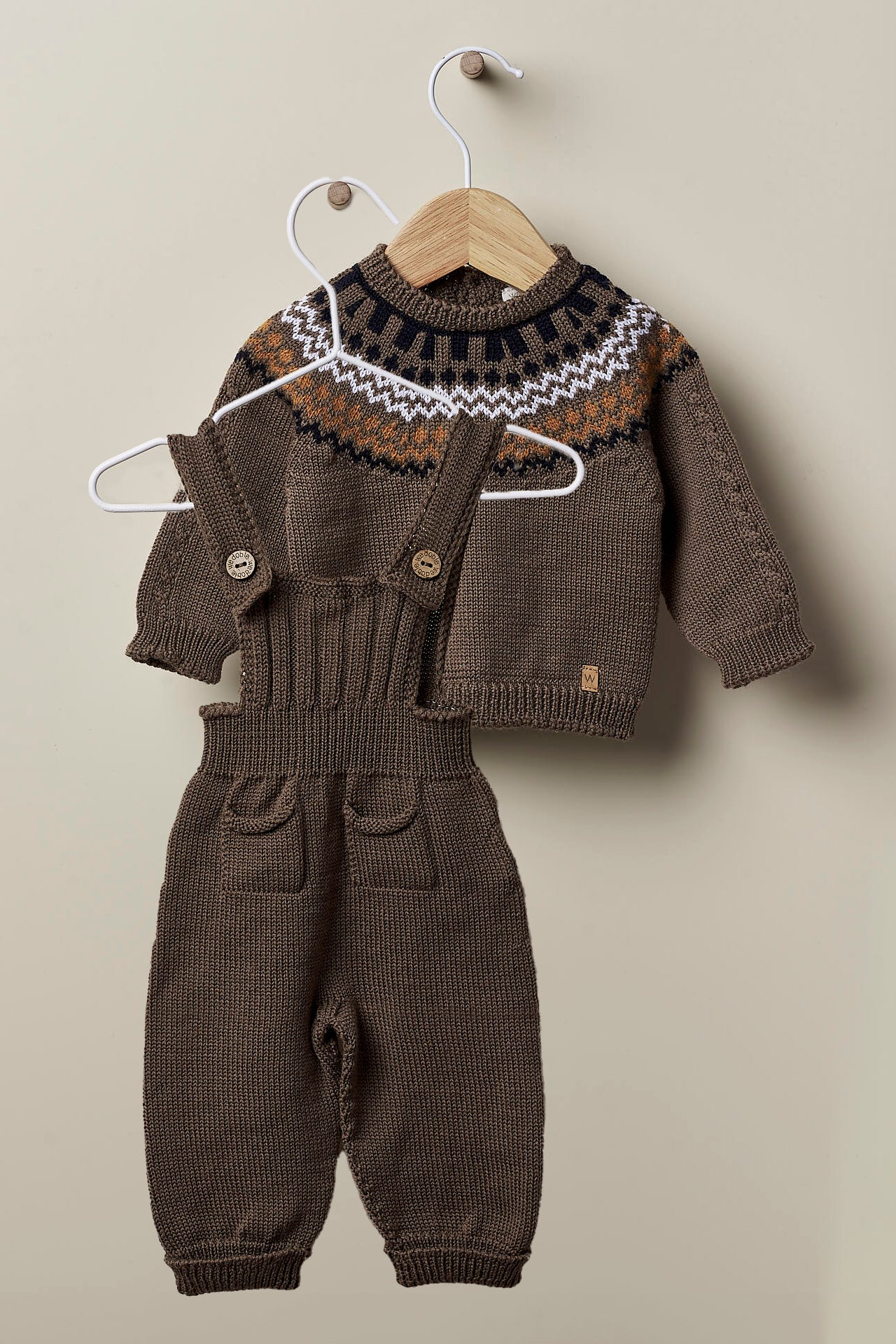 Tiago Brown Merino Wool Knit Jumper & Dungarees Set - Soft Warm Winter Outfit for Babies & Toddlers - Perfect for Playdates, Family Photos and Cold Weather Adventures