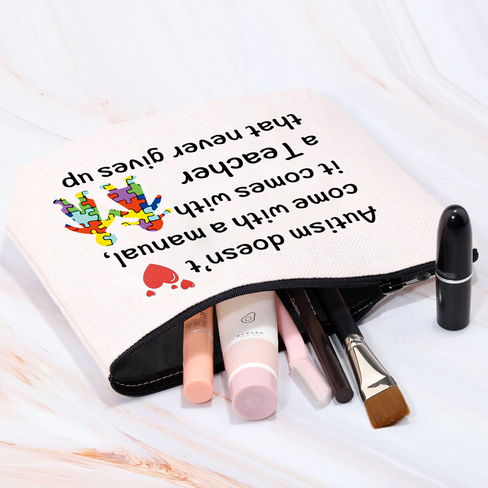 MBMSO Autism Awareness Makeup Bag - Special Education Teacher Gift for Women - Autism Doesn't Come with a Manual - Perfect for Classroom Essentials & Daily Use