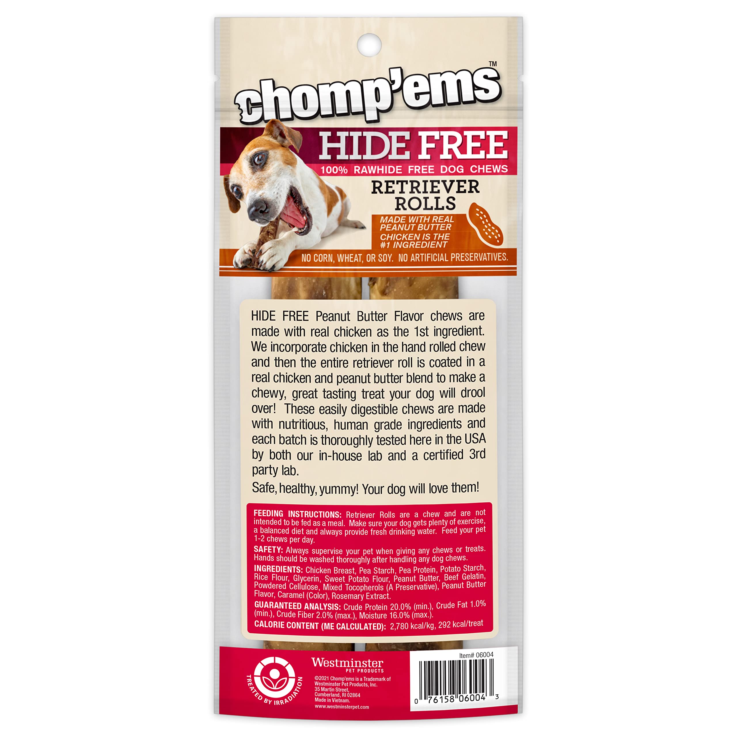 CHOMP 'EMS Chicken & Peanut Butter Dog Chews - Natural Rawhide-Free Dental Treats for Puppies, Adults & Senior Dogs - 7 Inch Long-Lasting Chew Sticks (2 Count) - Perfect for Training Rewards, Anxiety Relief & Teeth Cleaning - Great for Crate Training, Travel & Vet Visits - Ideal for Chewing, Playtime and Oral Health Maintenance