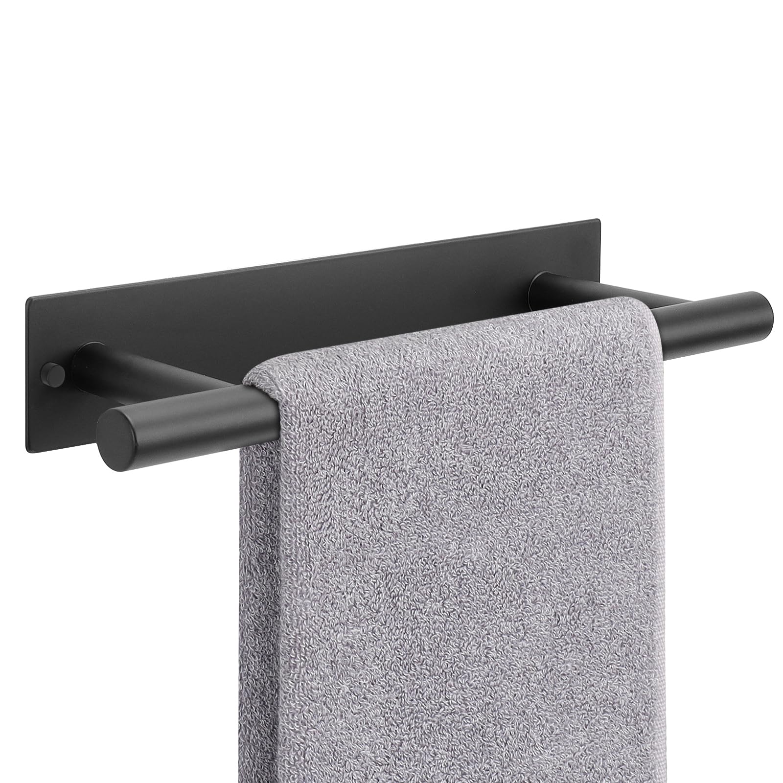 NearMoon Self Adhesive Stainless Steel Towel Holder - Rustproof Wall Mounted Hand Towel Ring for Bathroom & Kitchen - Matte Black (1-Pack) - Perfect for Small Spaces, Apartments, RVs & Dorm Rooms