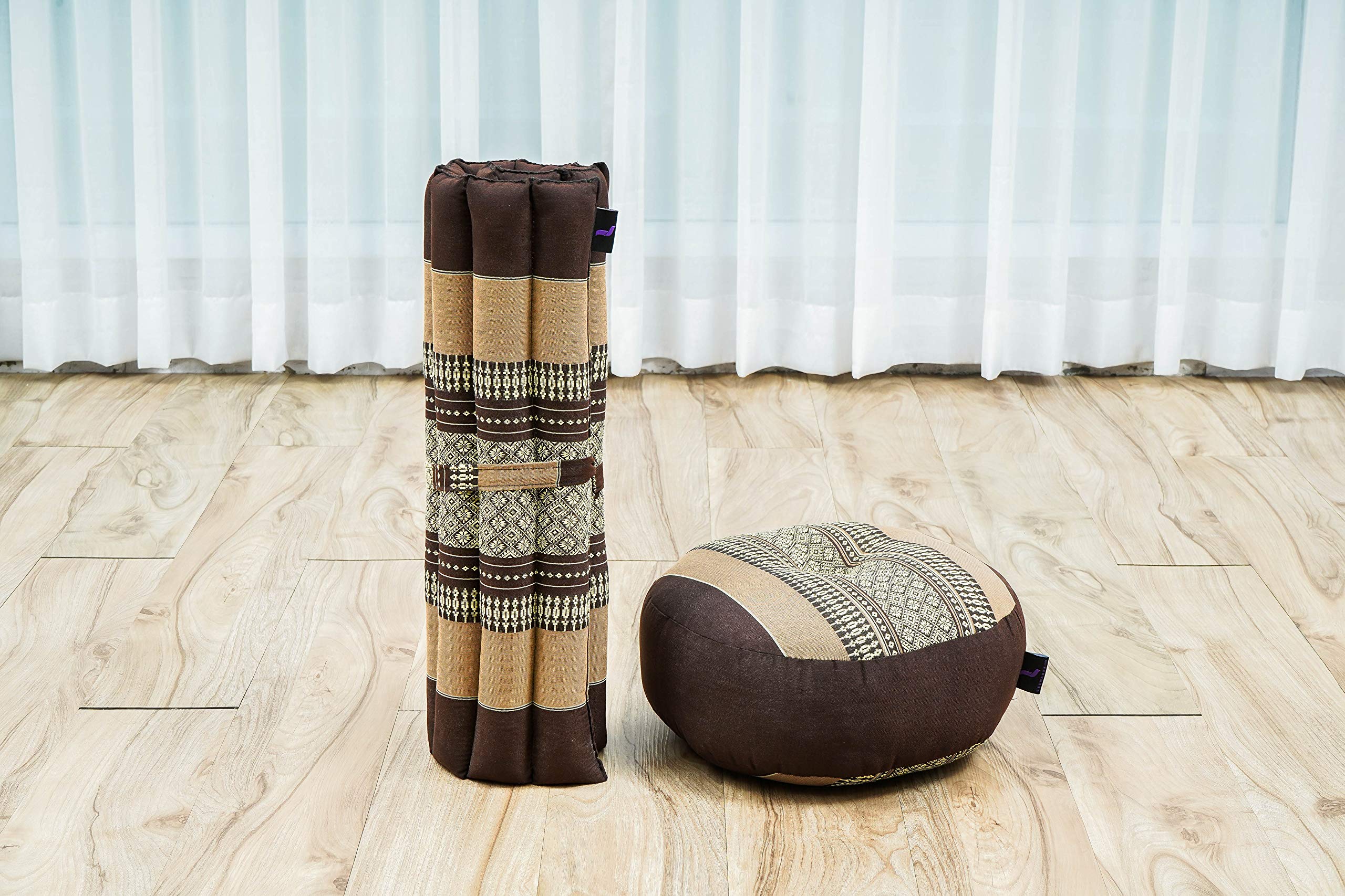 Leewadee Meditation Cushion Set - Premium Zafu Yoga Pillow & Roll-Up Zabuton Mat with Natural Kapok Filling for Comfortable Seated Meditation, Yoga & Mindfulness Practice at Home