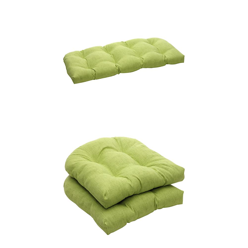 Premium Round Back & Loveseat Cushion Set - 2 Pack Tufted Baja Linen Lime Green Outdoor/Indoor Seat Cushions (19